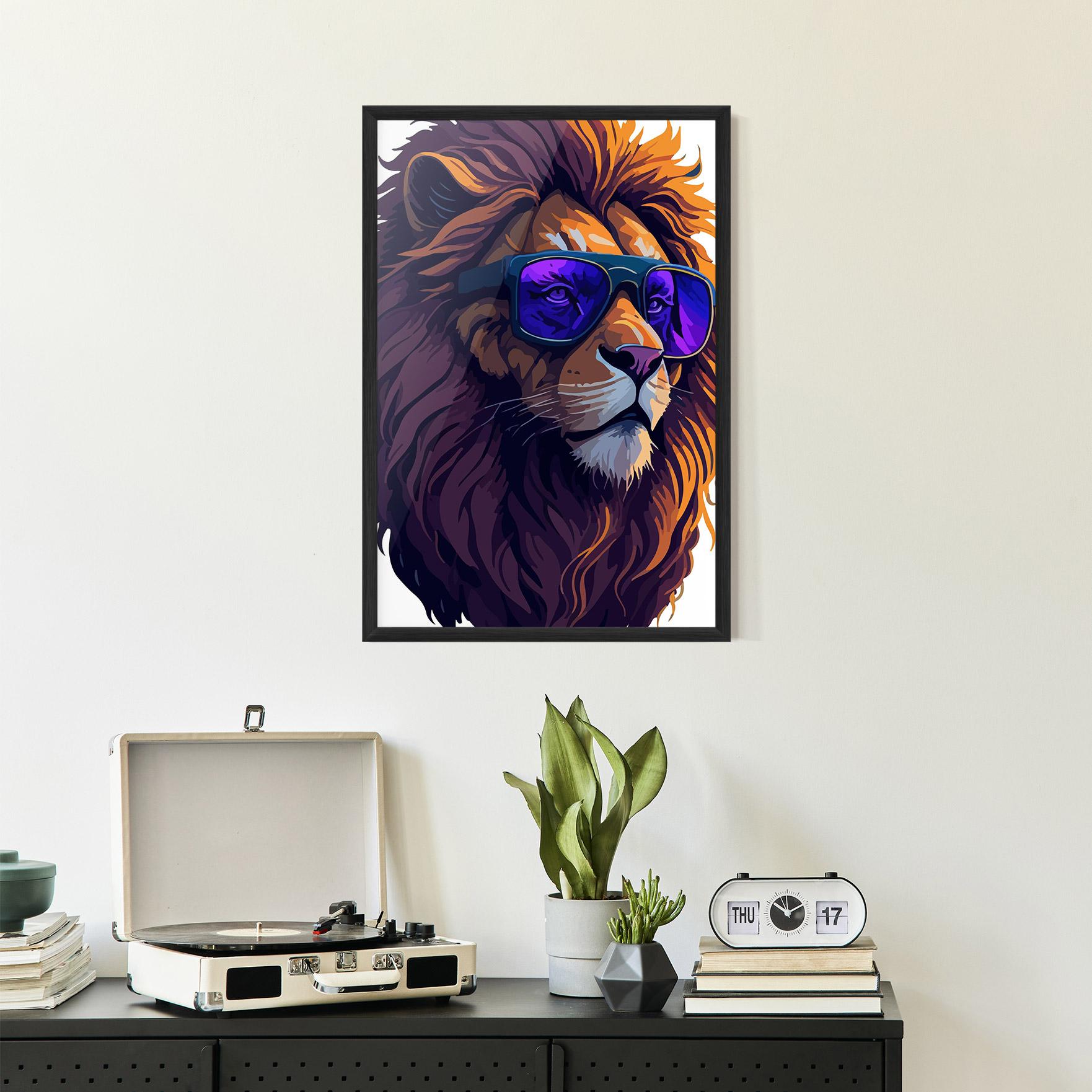 Poster Înrămat Purple Glassesc Lion mockup 2