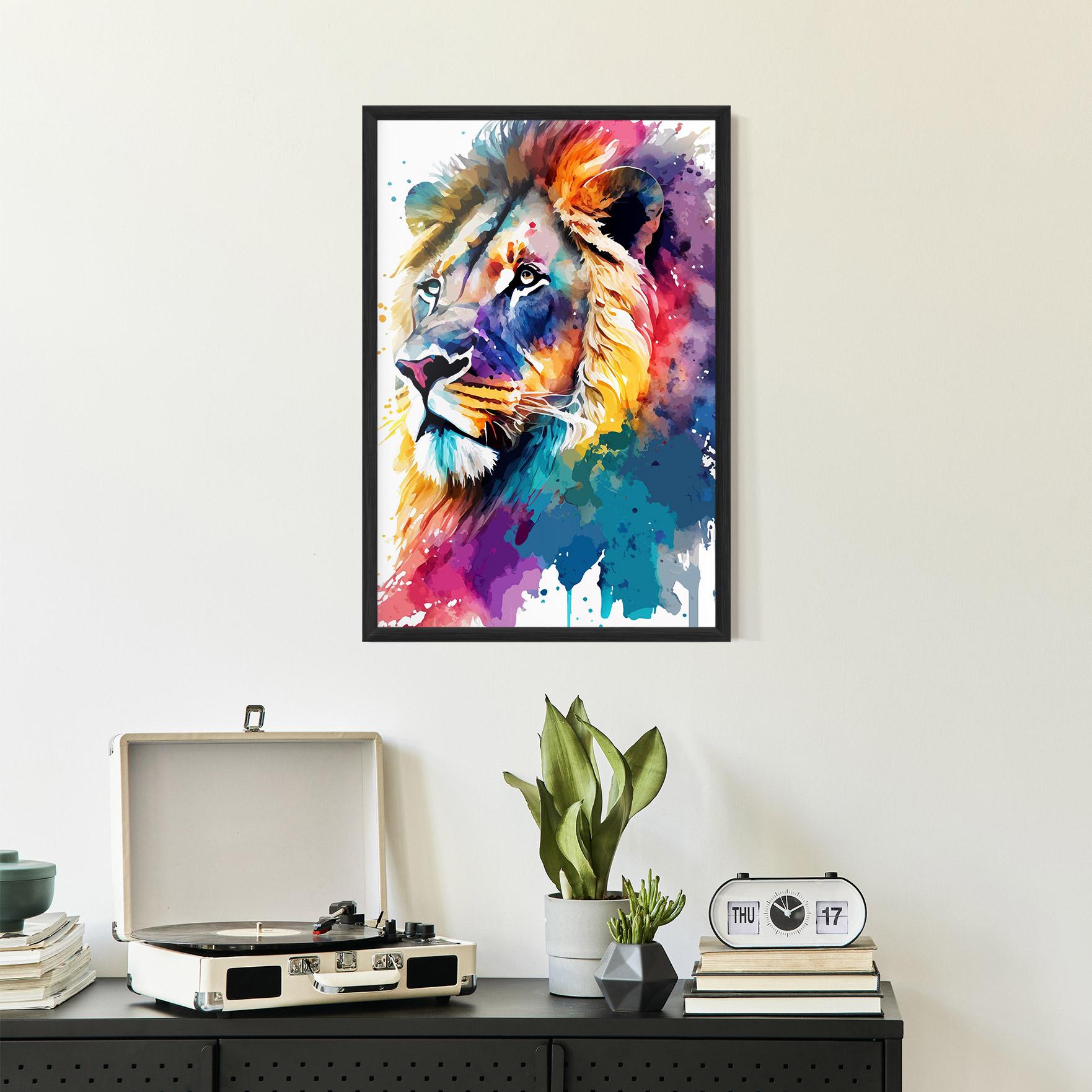 Poster Înrămat Vibrant Color Lion mockup 2