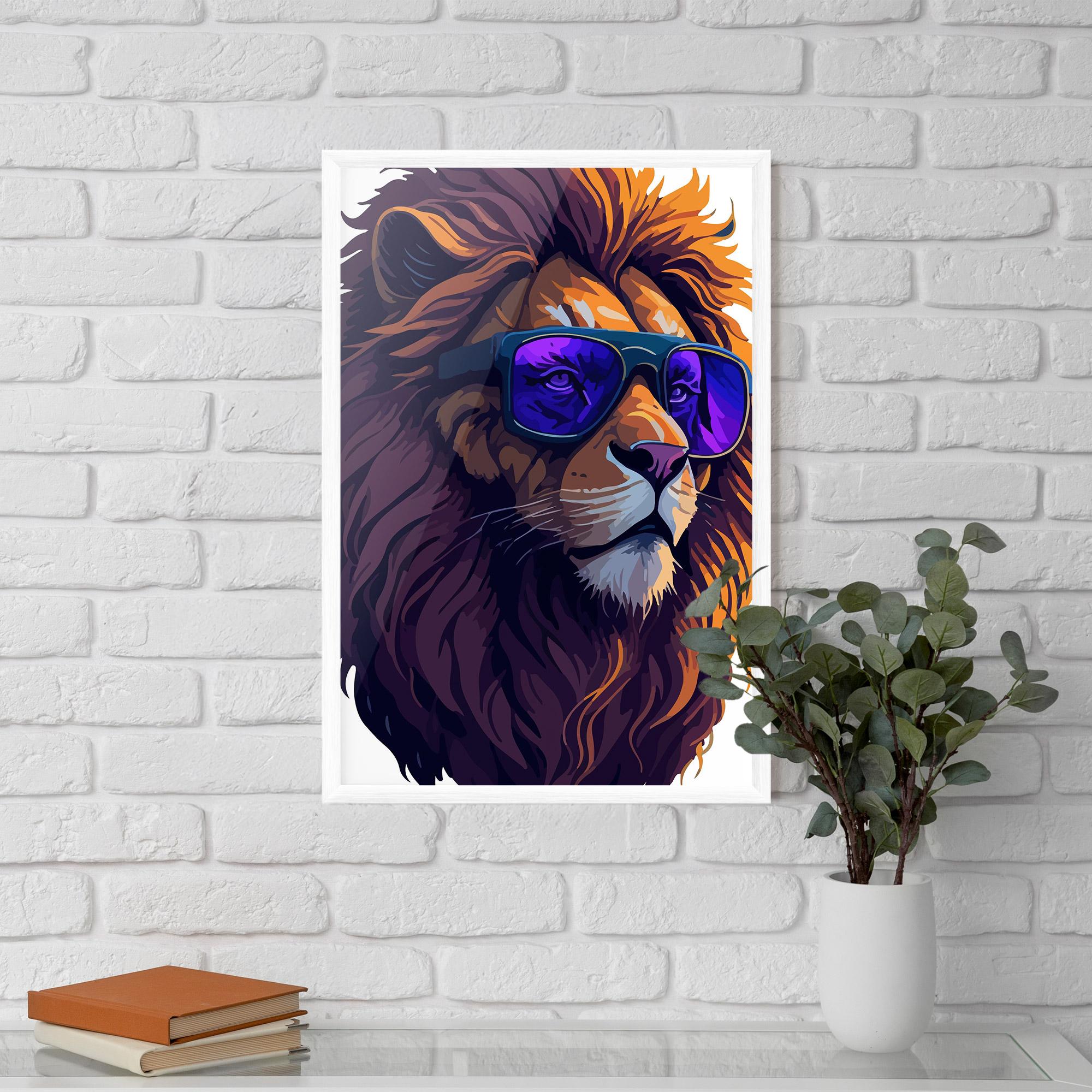 Poster Înrămat Purple Glassesc Lion mockup 5