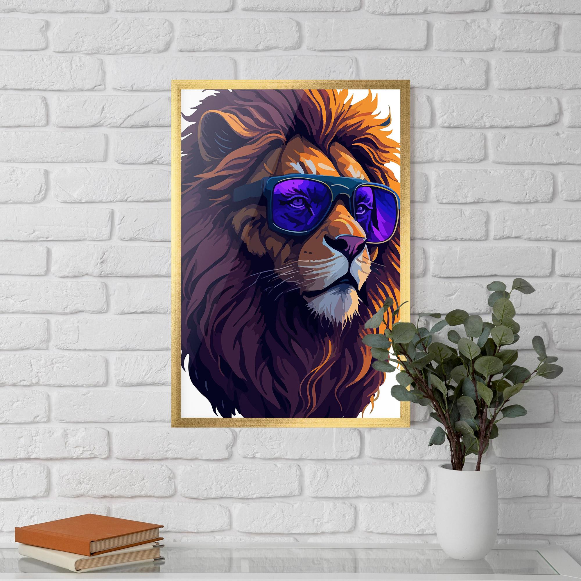 Poster Înrămat Purple Glassesc Lion mockup 5