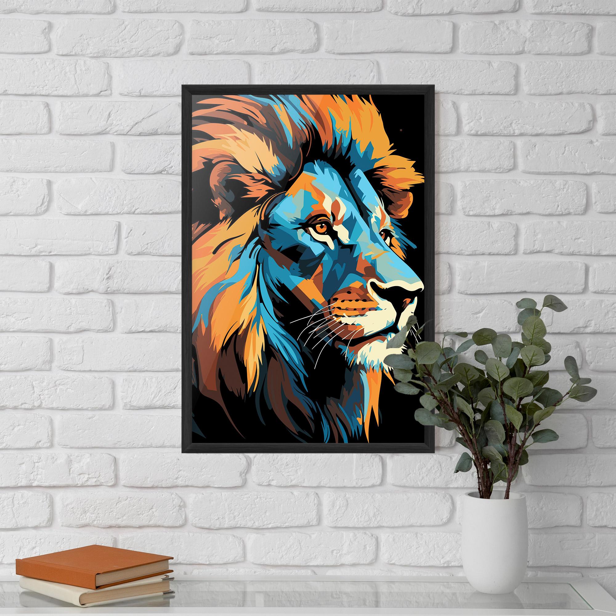 Poster Înrămat Blue Yellow Lion mockup 5