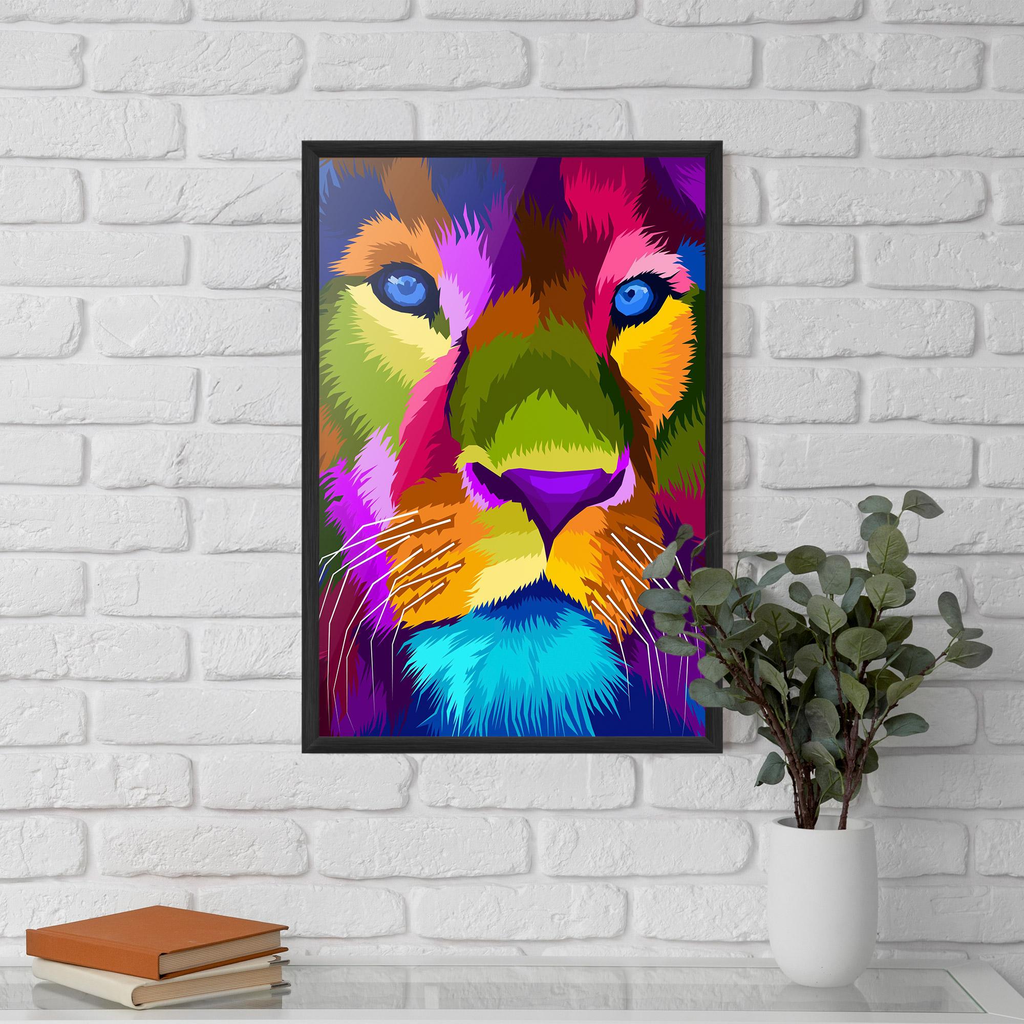 Poster Înrămat Color Lion Close Up mockup 5
