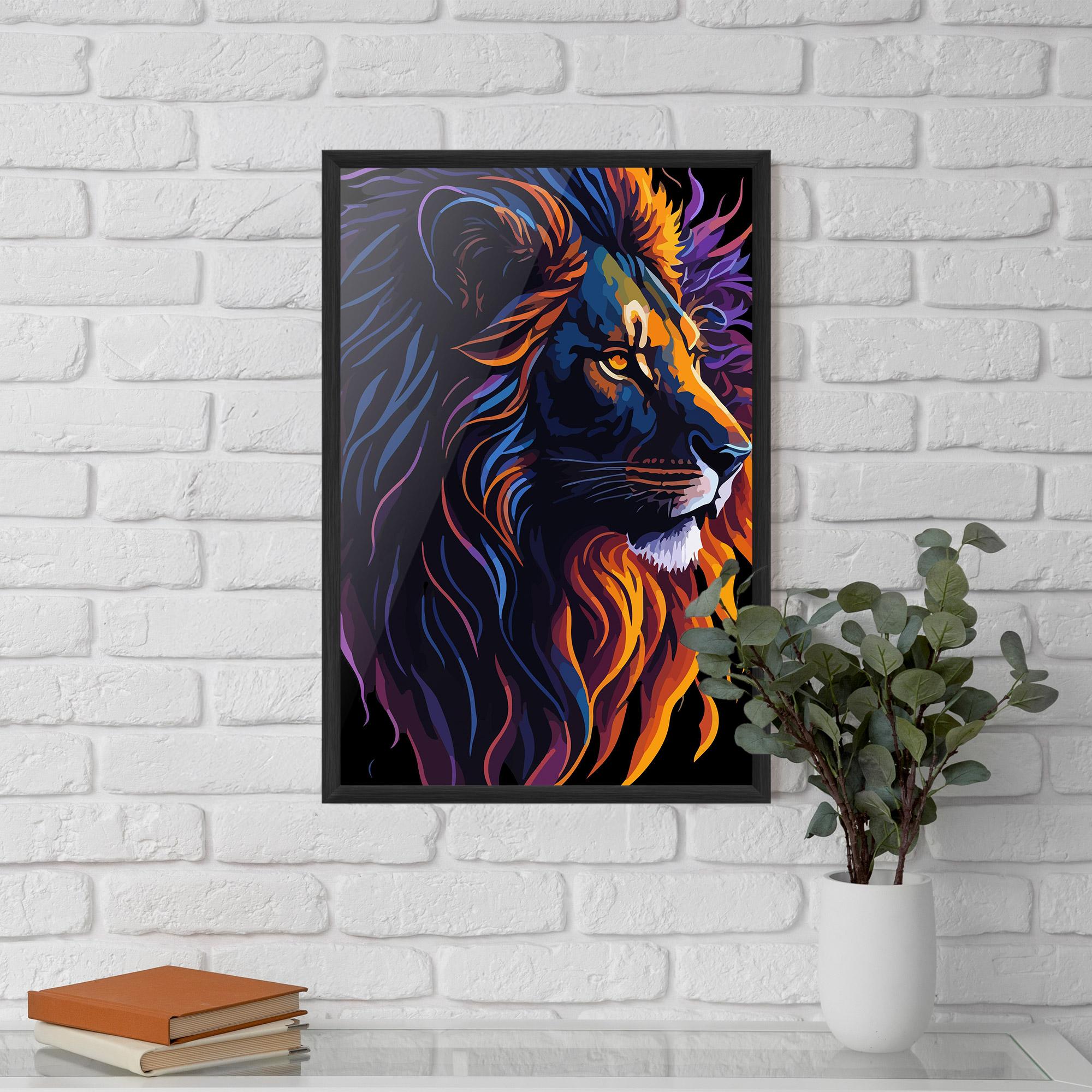 Poster Înrămat Colorful Lion On Black mockup 5