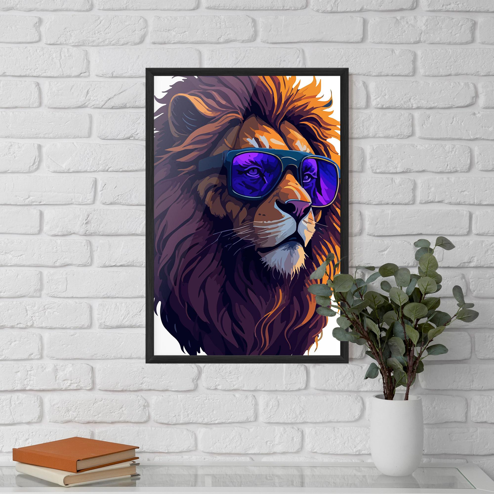 Poster Înrămat Purple Glassesc Lion mockup 5