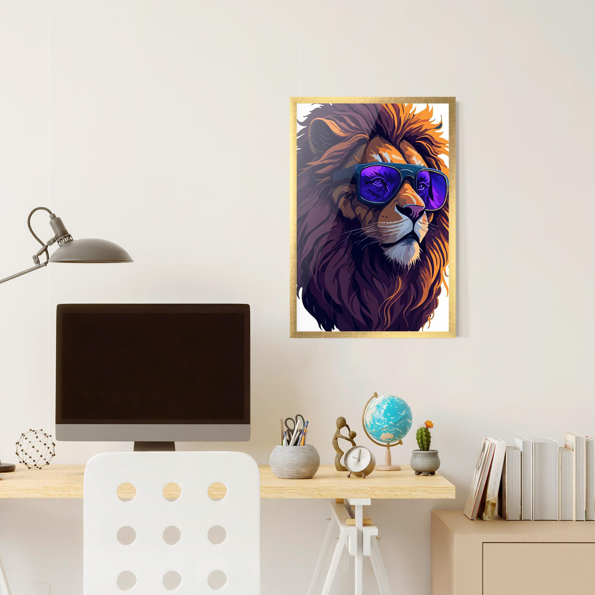 Poster Înrămat Purple Glassesc Lion mockup 6