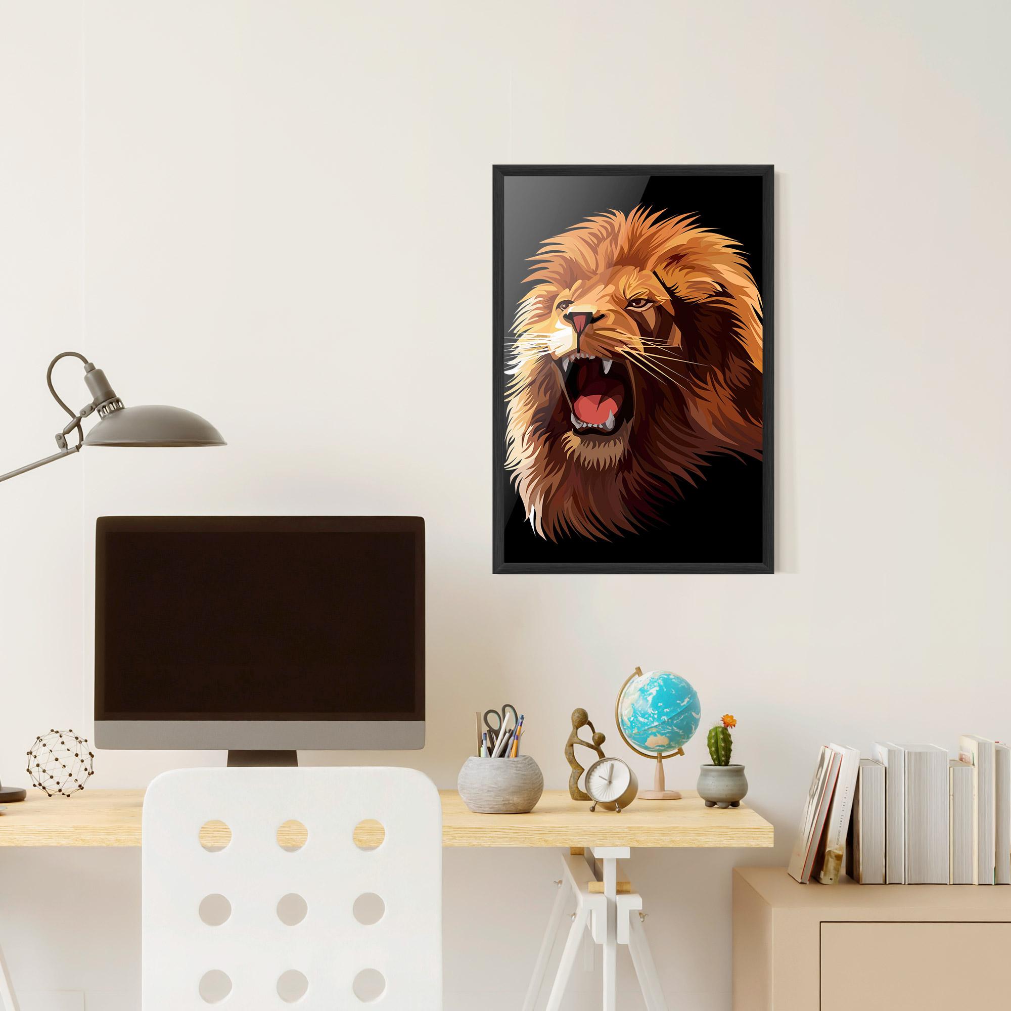 Poster Înrămat Angry Lion Head mockup 6
