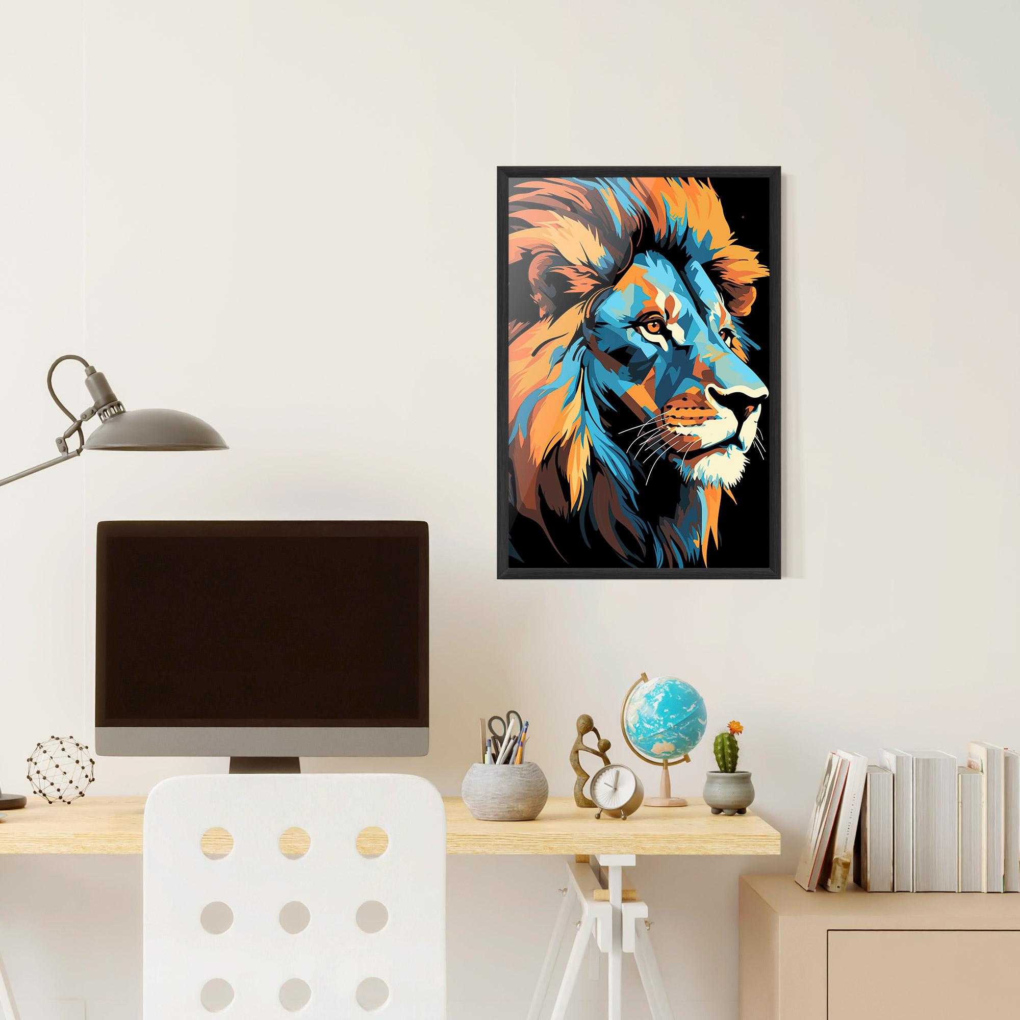 Poster Înrămat Blue Yellow Lion mockup 6