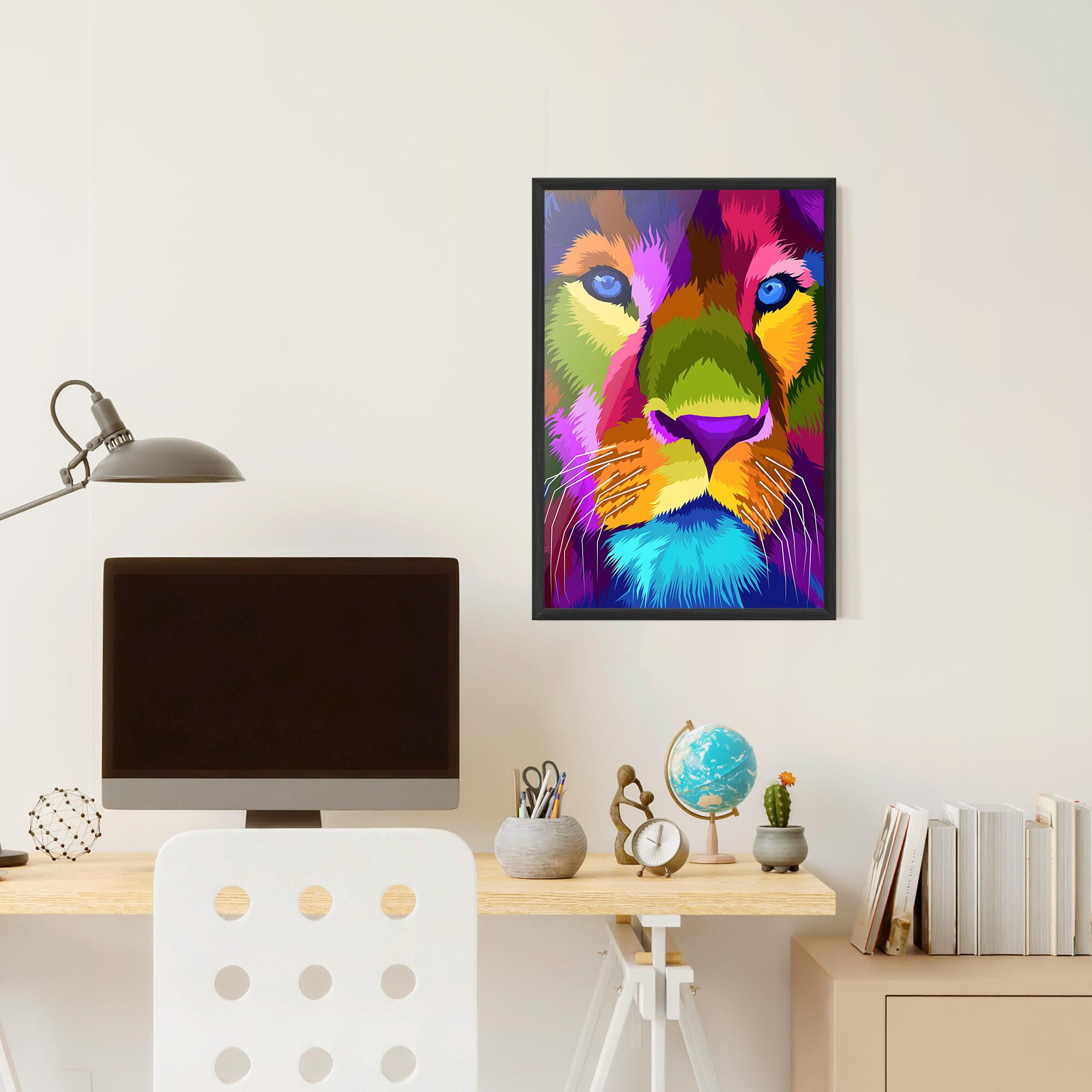 Poster Înrămat Color Lion Close Up mockup 6