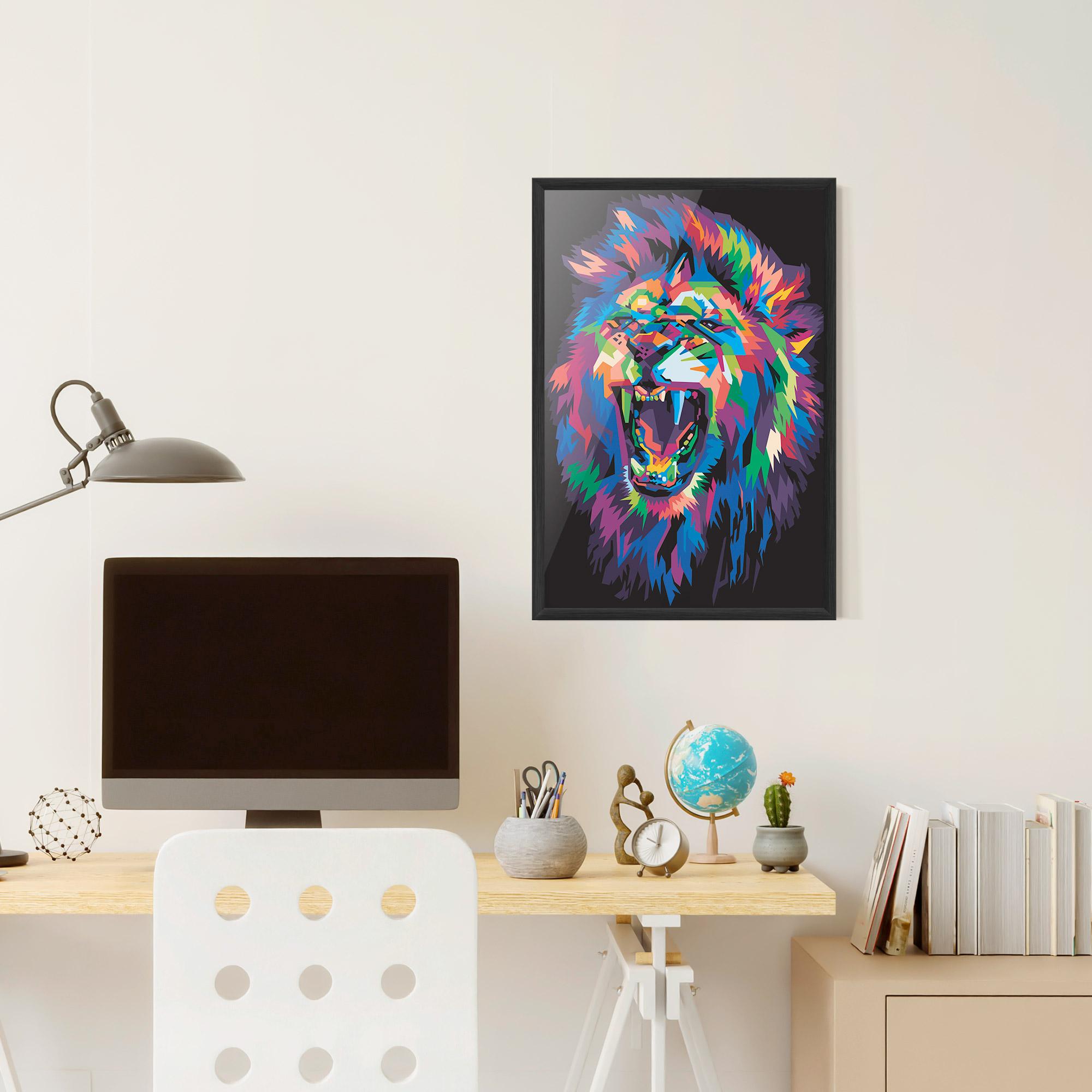 Poster Înrămat Colorful Lion Head mockup 6