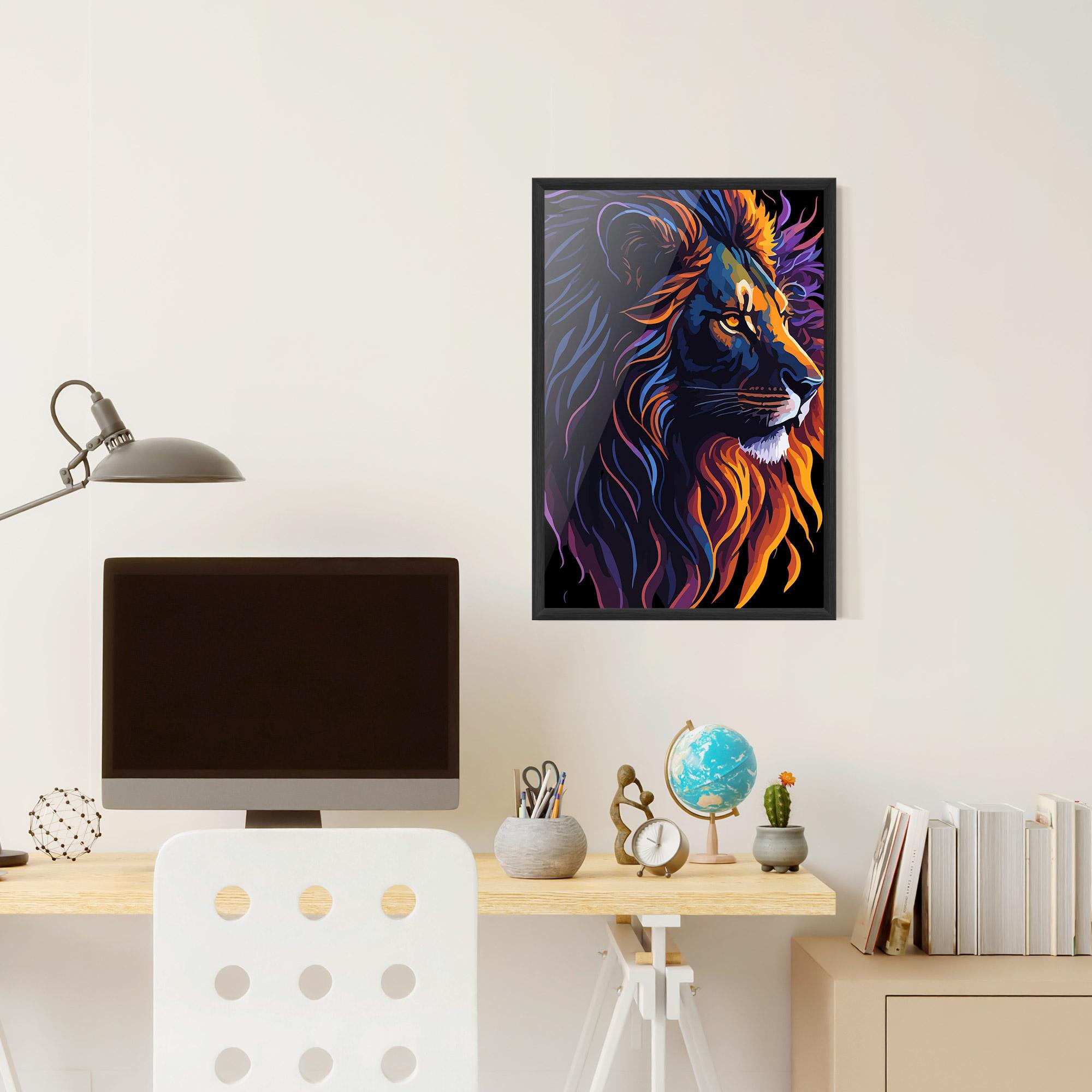 Poster Înrămat Colorful Lion On Black mockup 6