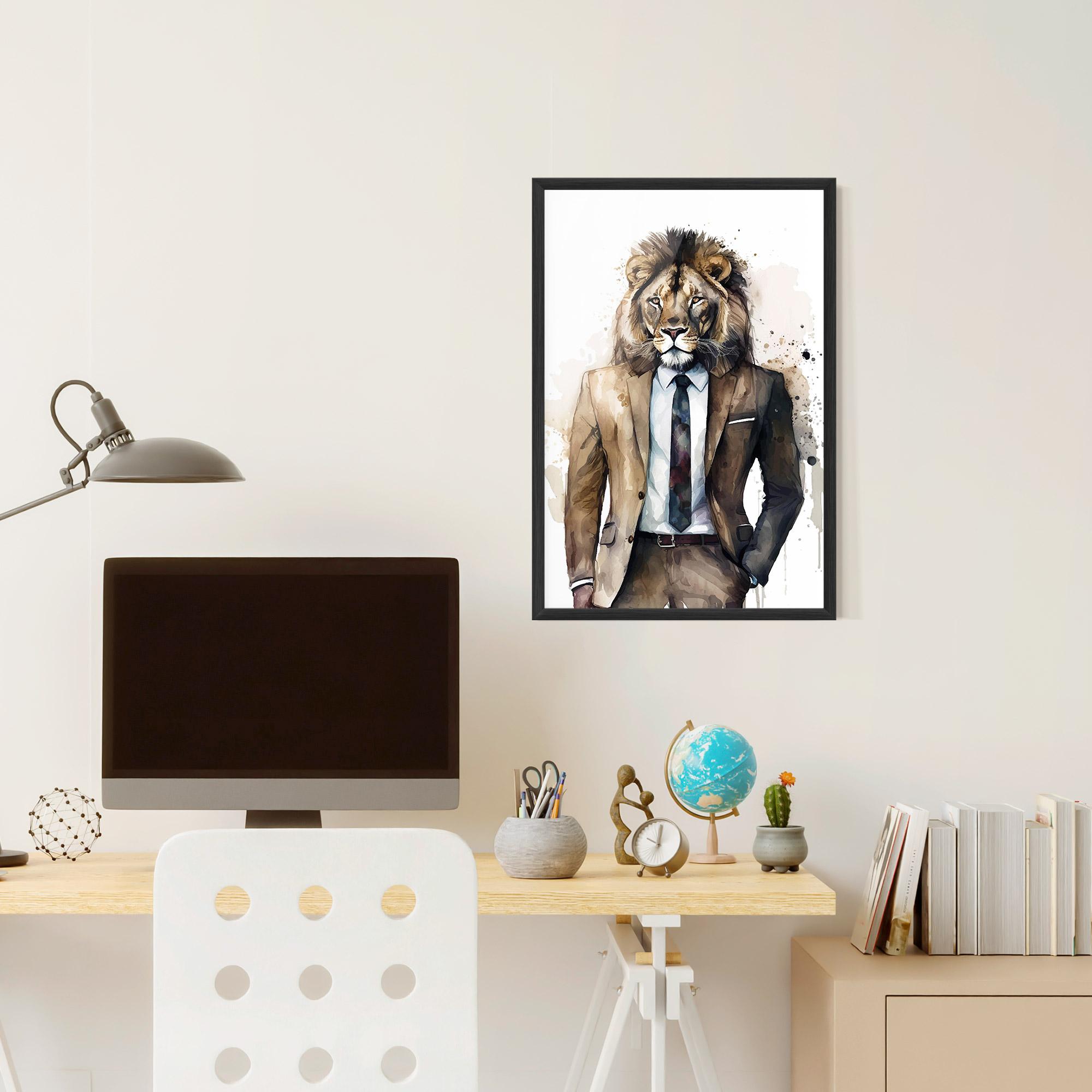 Poster Înrămat Lion In Suit mockup 6
