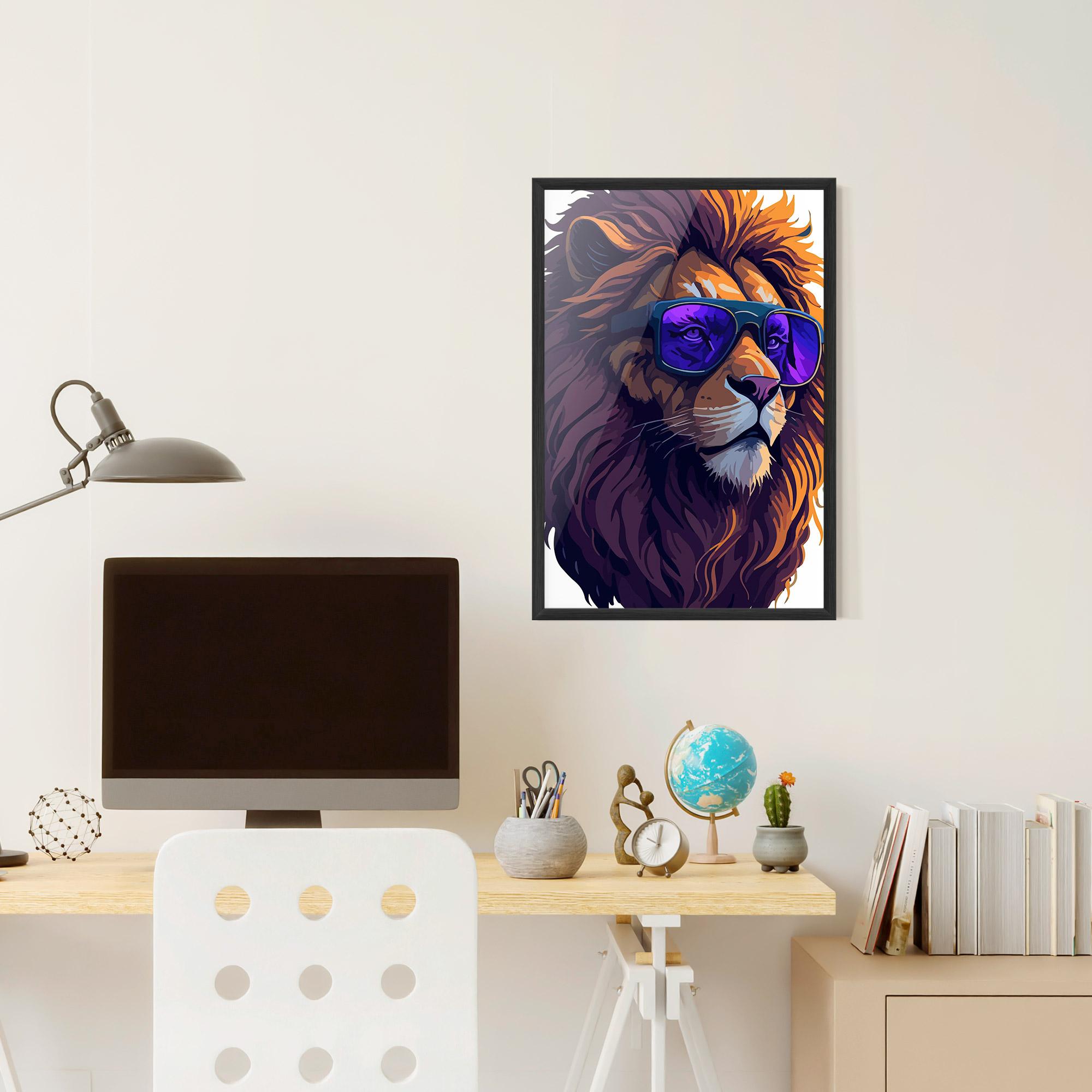 Poster Înrămat Purple Glassesc Lion mockup 6