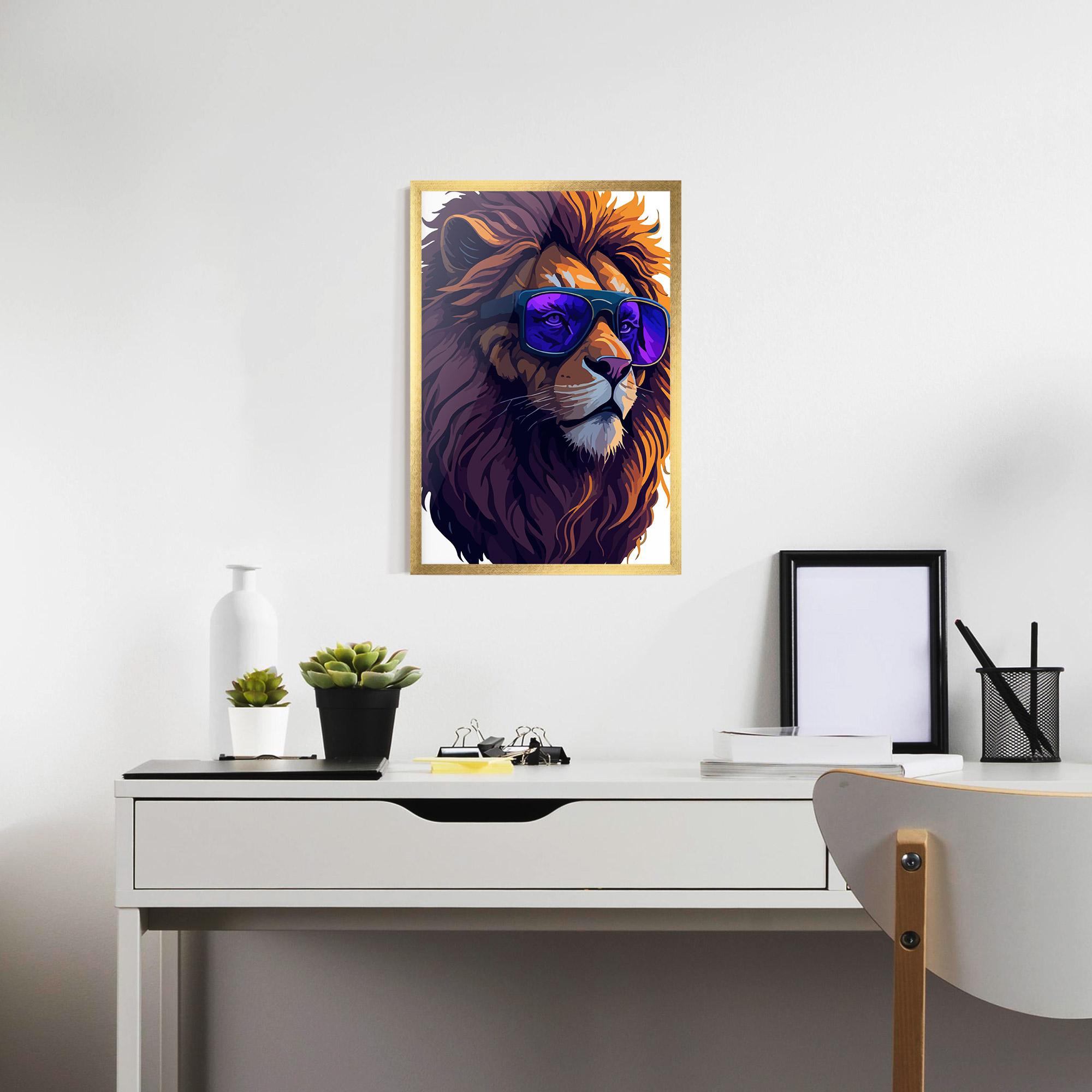 Poster Înrămat Purple Glassesc Lion mockup 7
