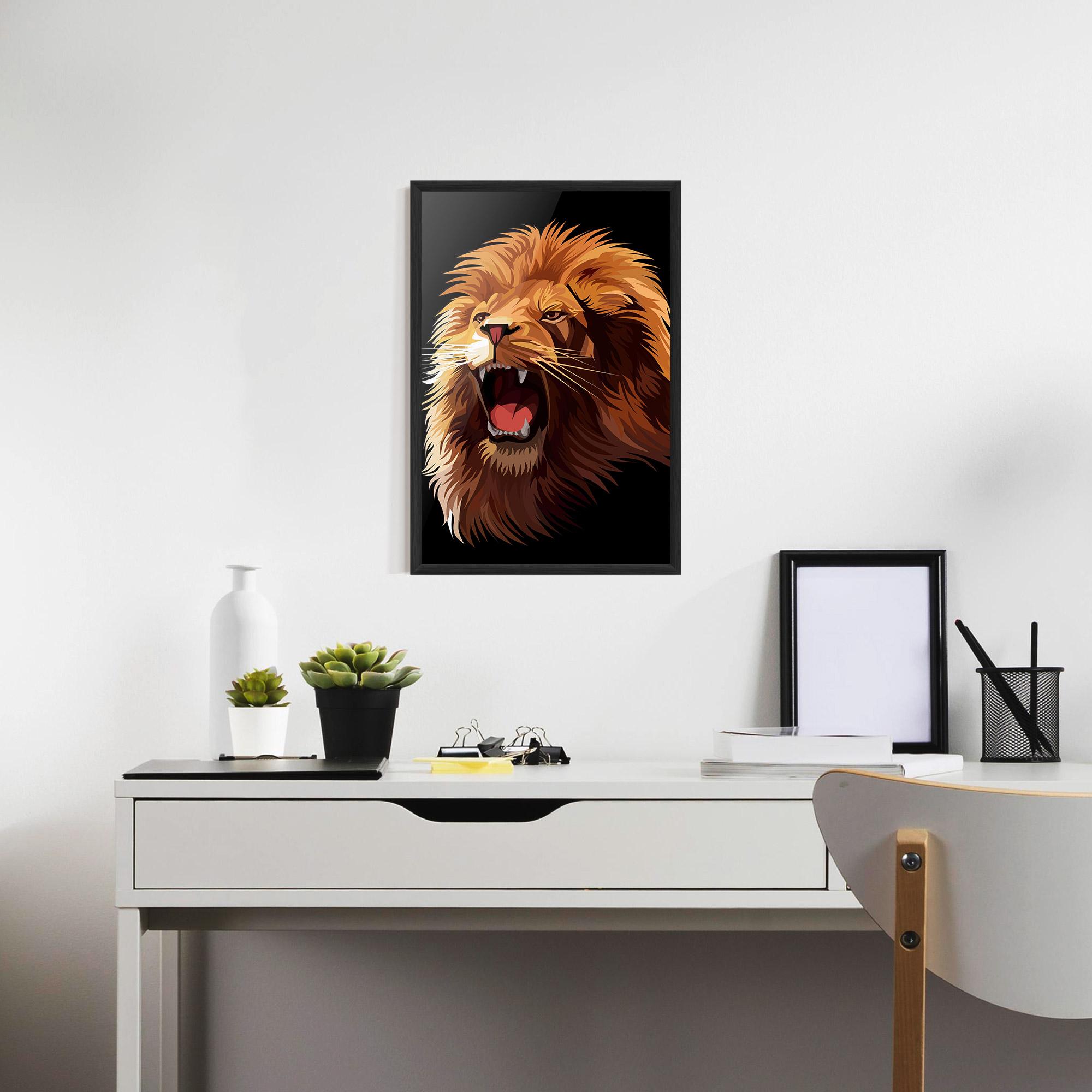 Poster Înrămat Angry Lion Head mockup 7