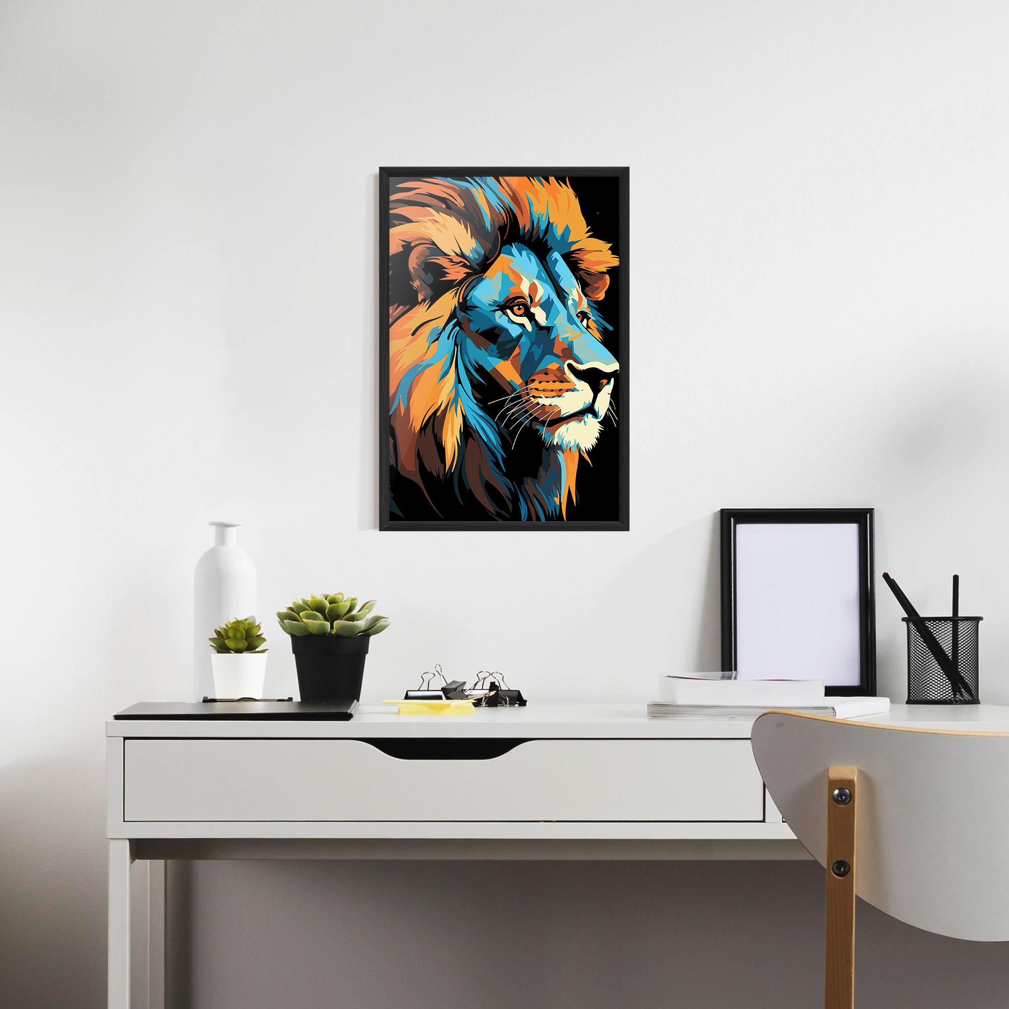 Poster Înrămat Blue Yellow Lion mockup 7