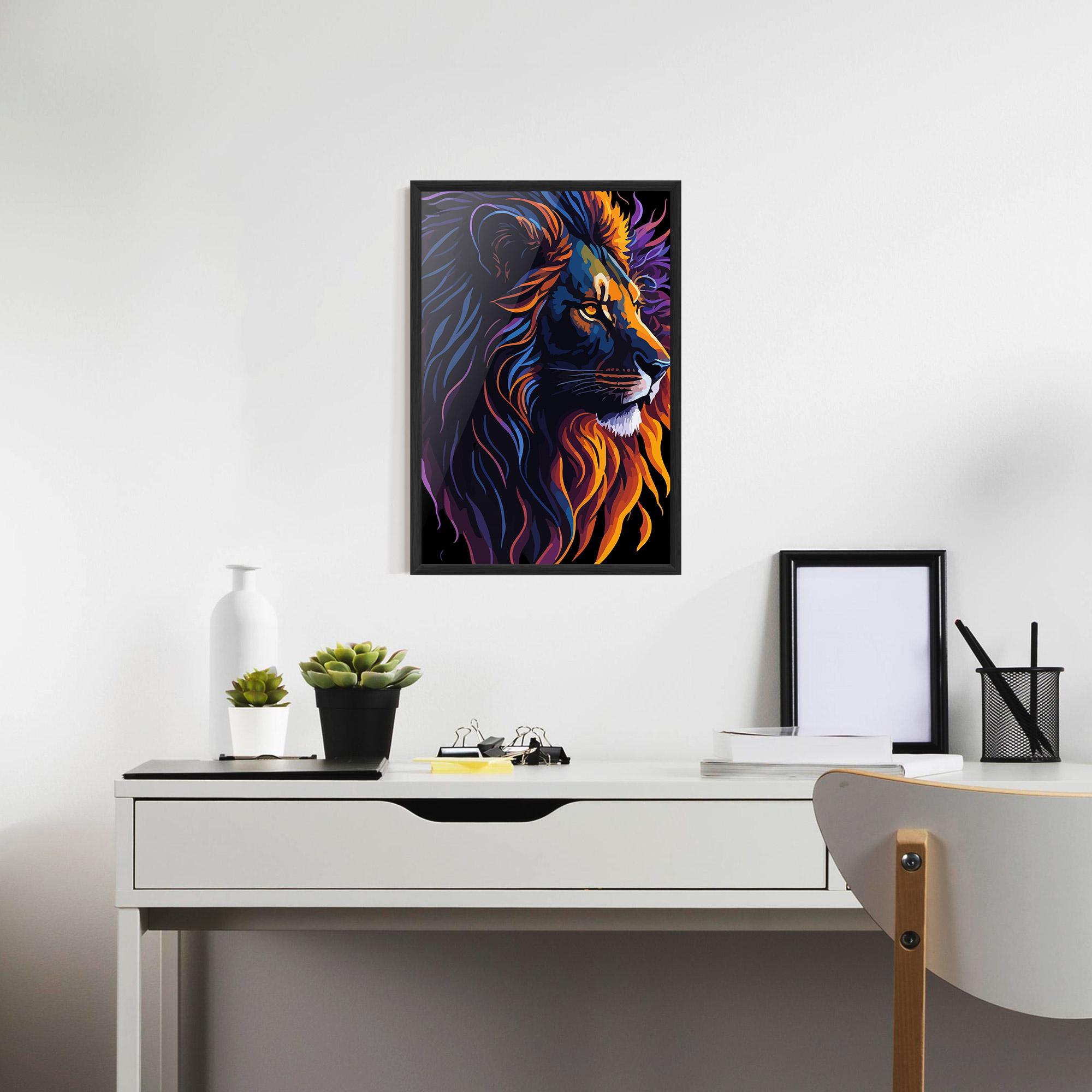Poster Înrămat Colorful Lion On Black mockup 7