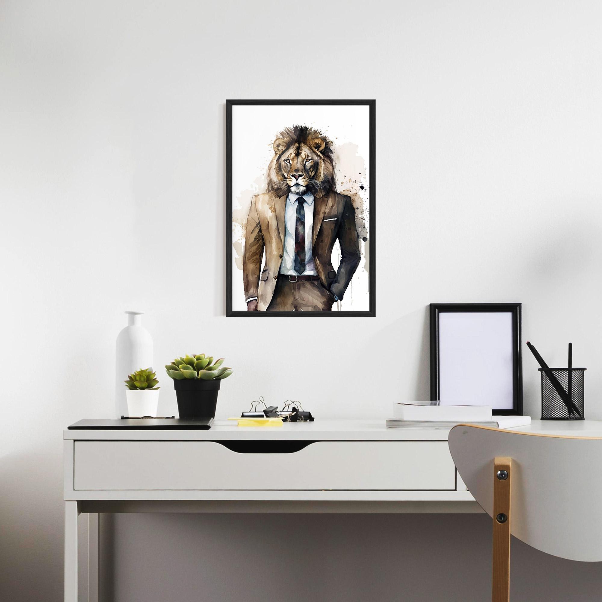 Poster Înrămat Lion In Suit mockup 7