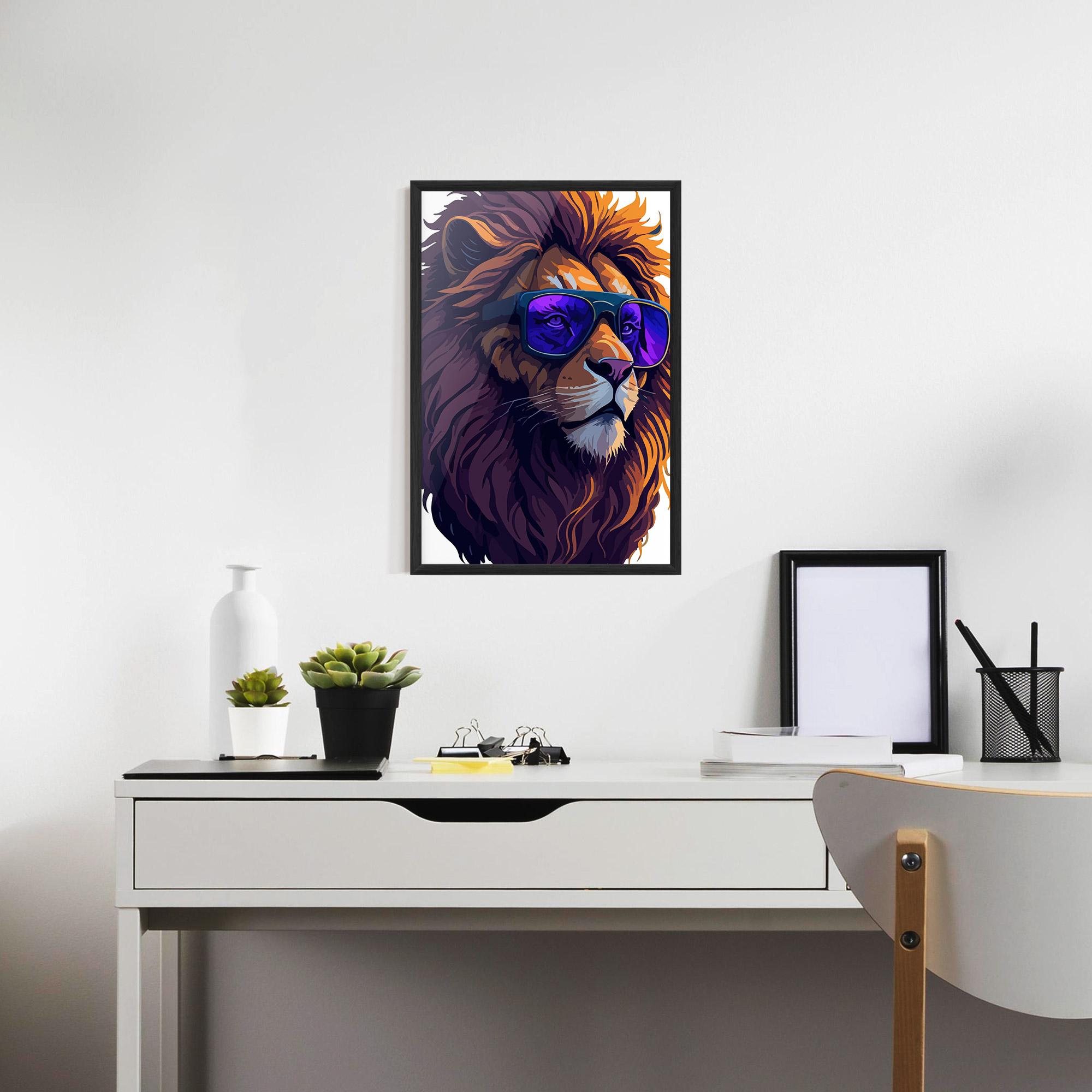 Poster Înrămat Purple Glassesc Lion mockup 7