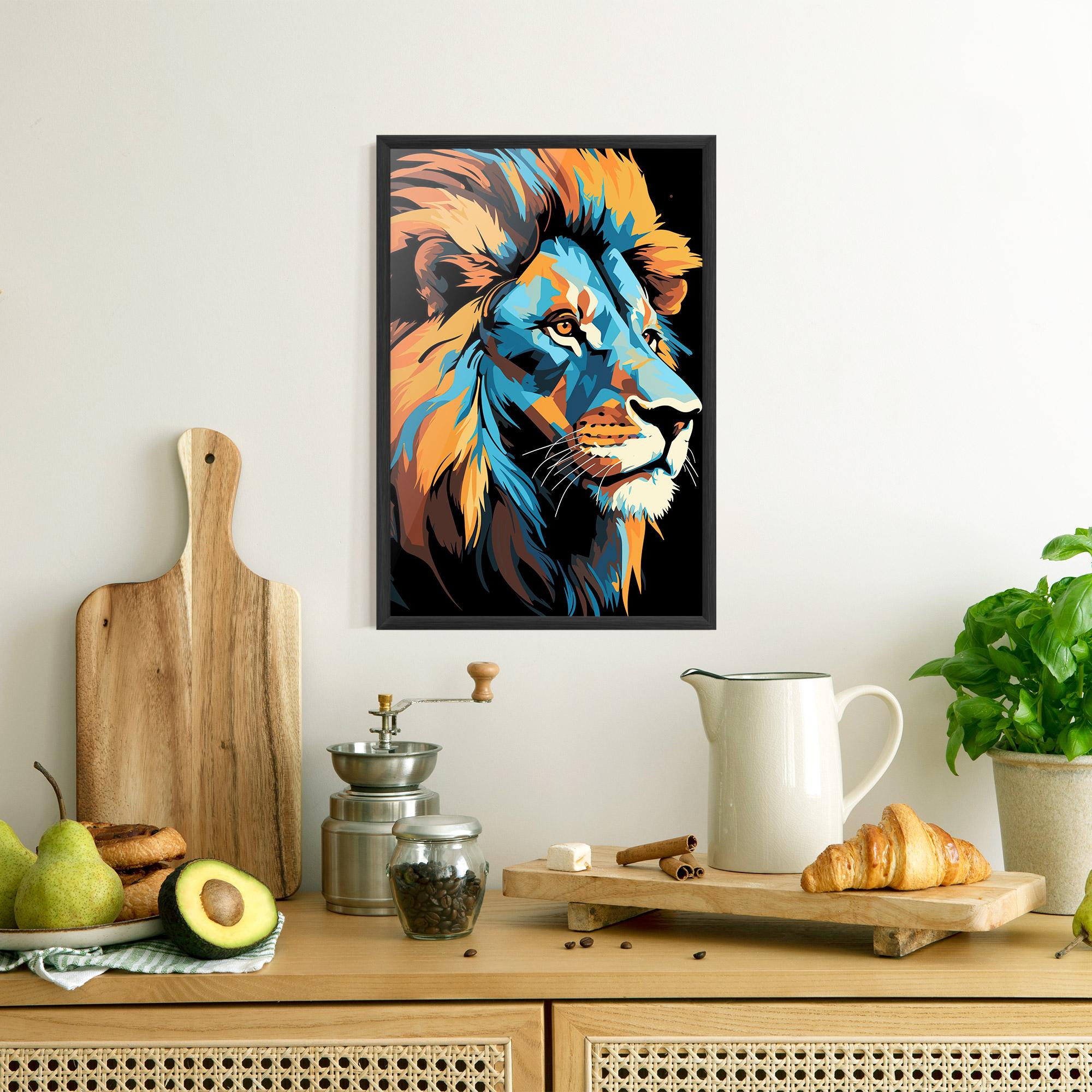 Poster Înrămat Blue Yellow Lion mockup 8