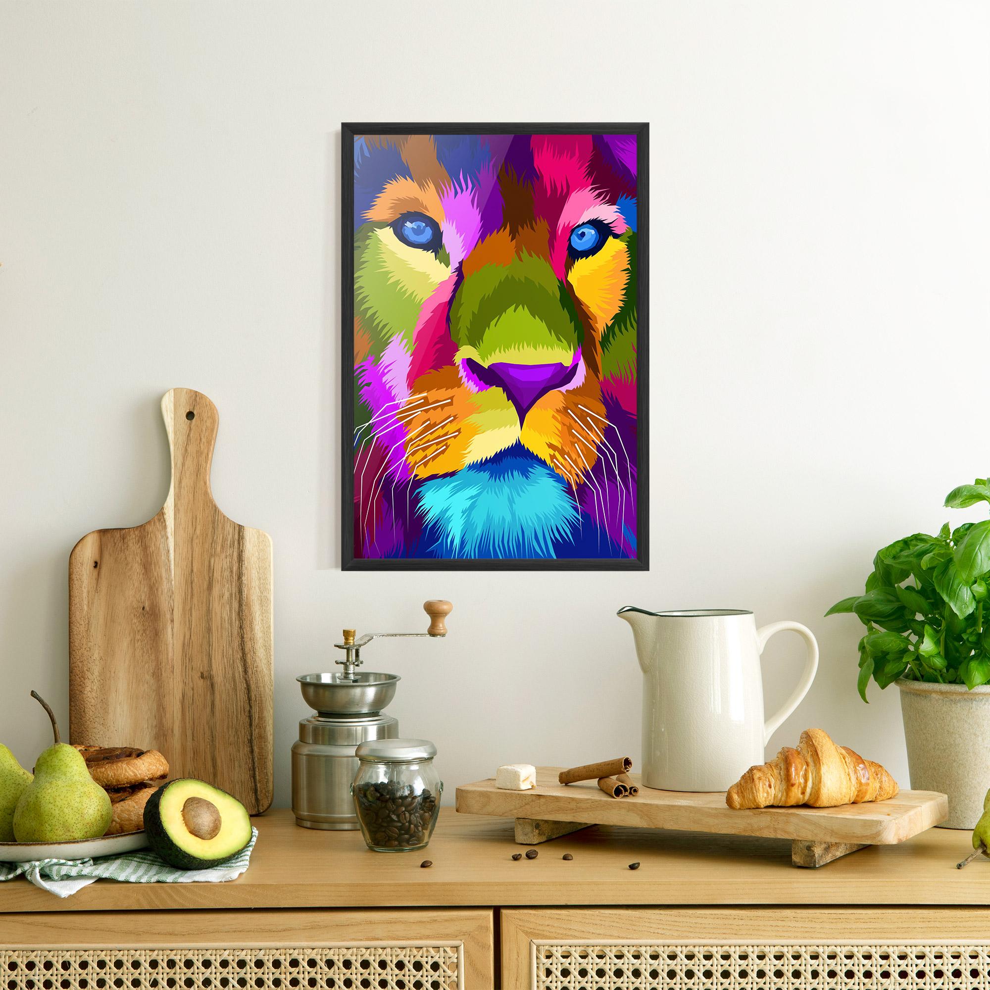 Poster Înrămat Color Lion Close Up mockup 8