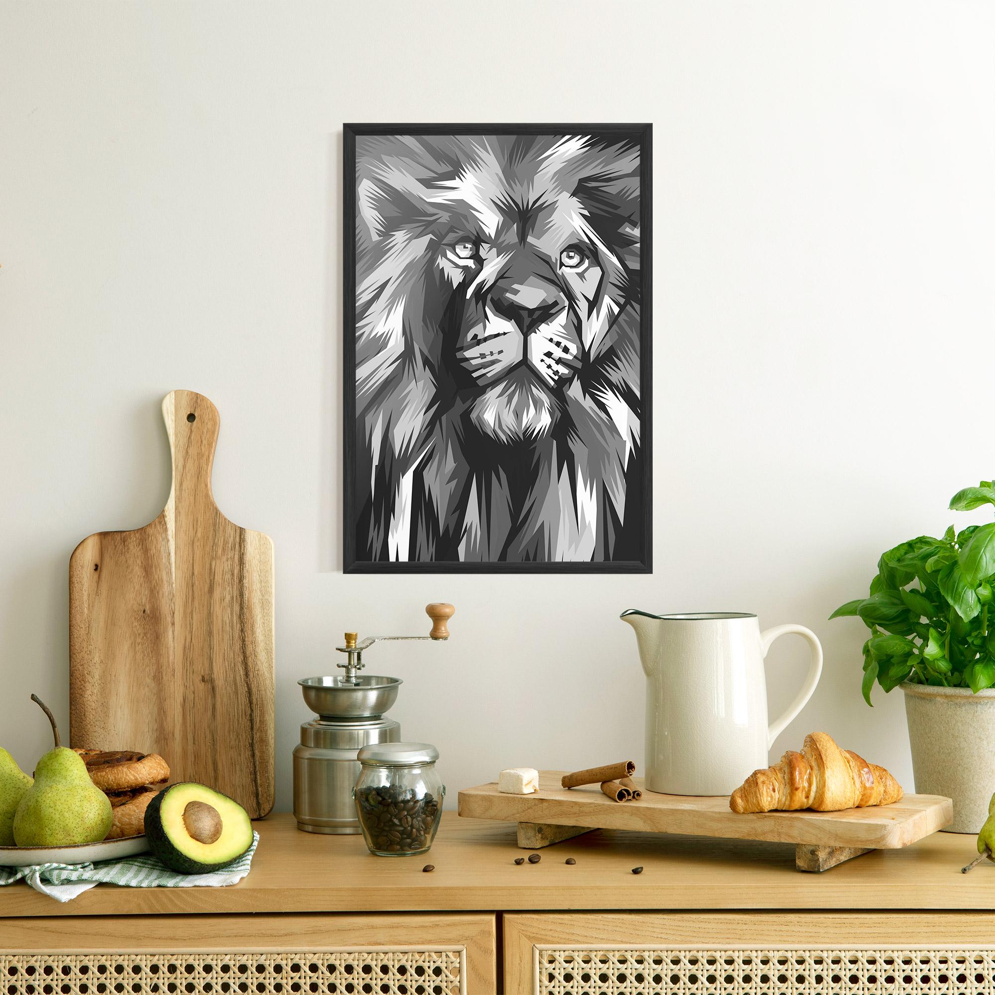 Poster Înrămat Grey Head Lion mockup 8