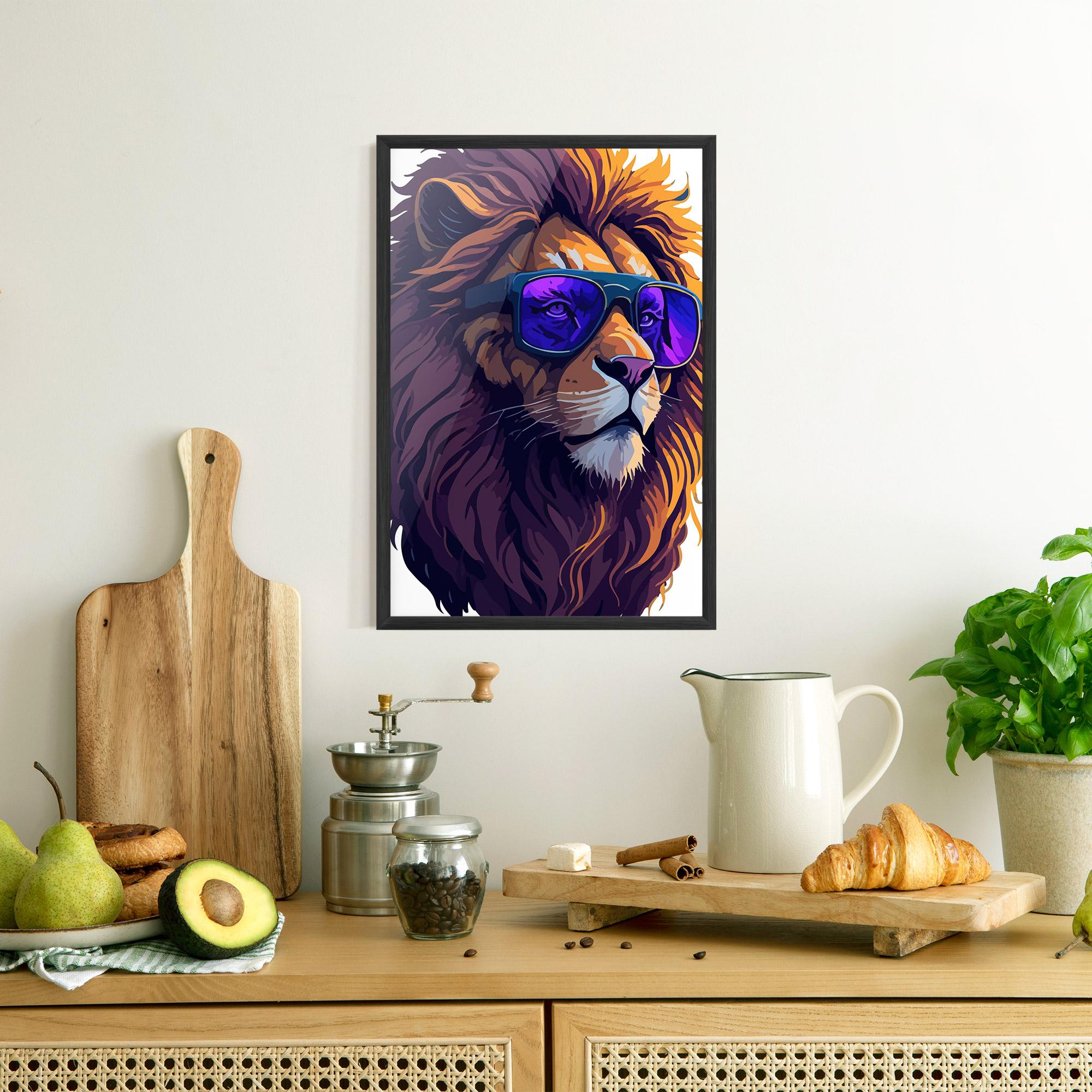 Poster Înrămat Purple Glassesc Lion mockup 8