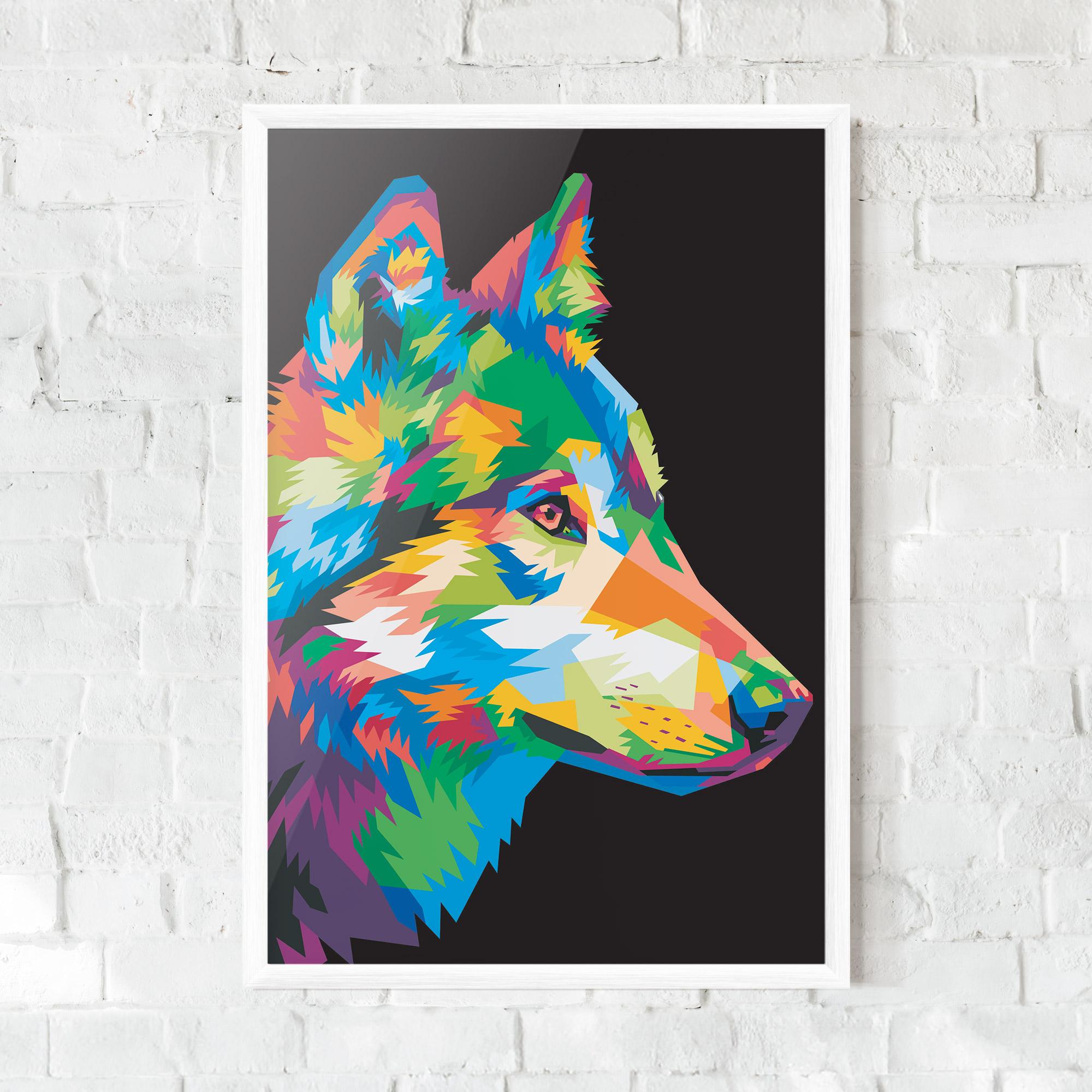 Poster Înrămat Colorful Wolf mockup 0