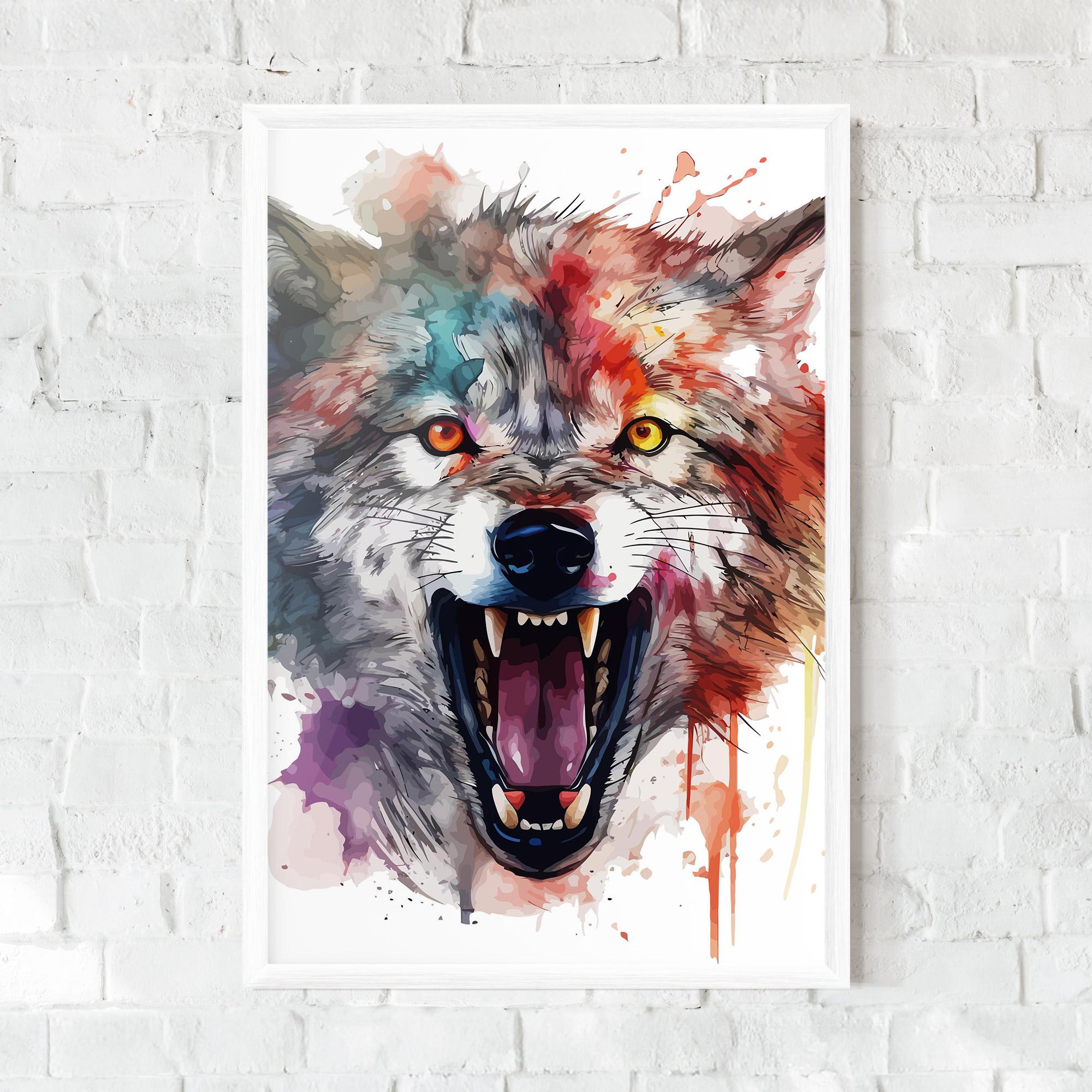 Poster Înrămat Watercolor Angry Wolf mockup 0