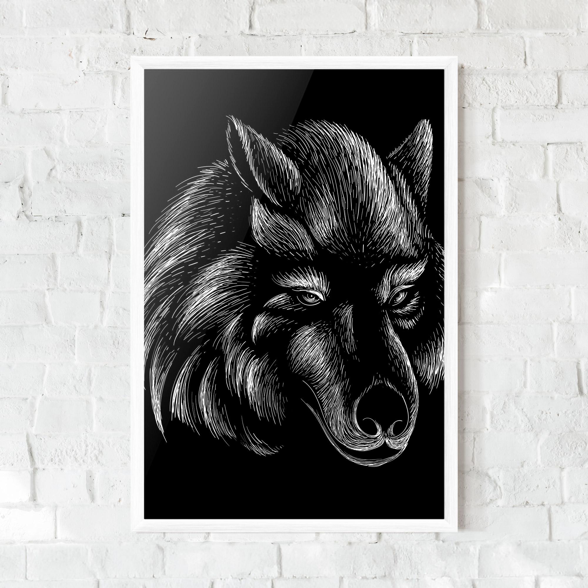 Poster Înrămat White Line Wolf mockup 0
