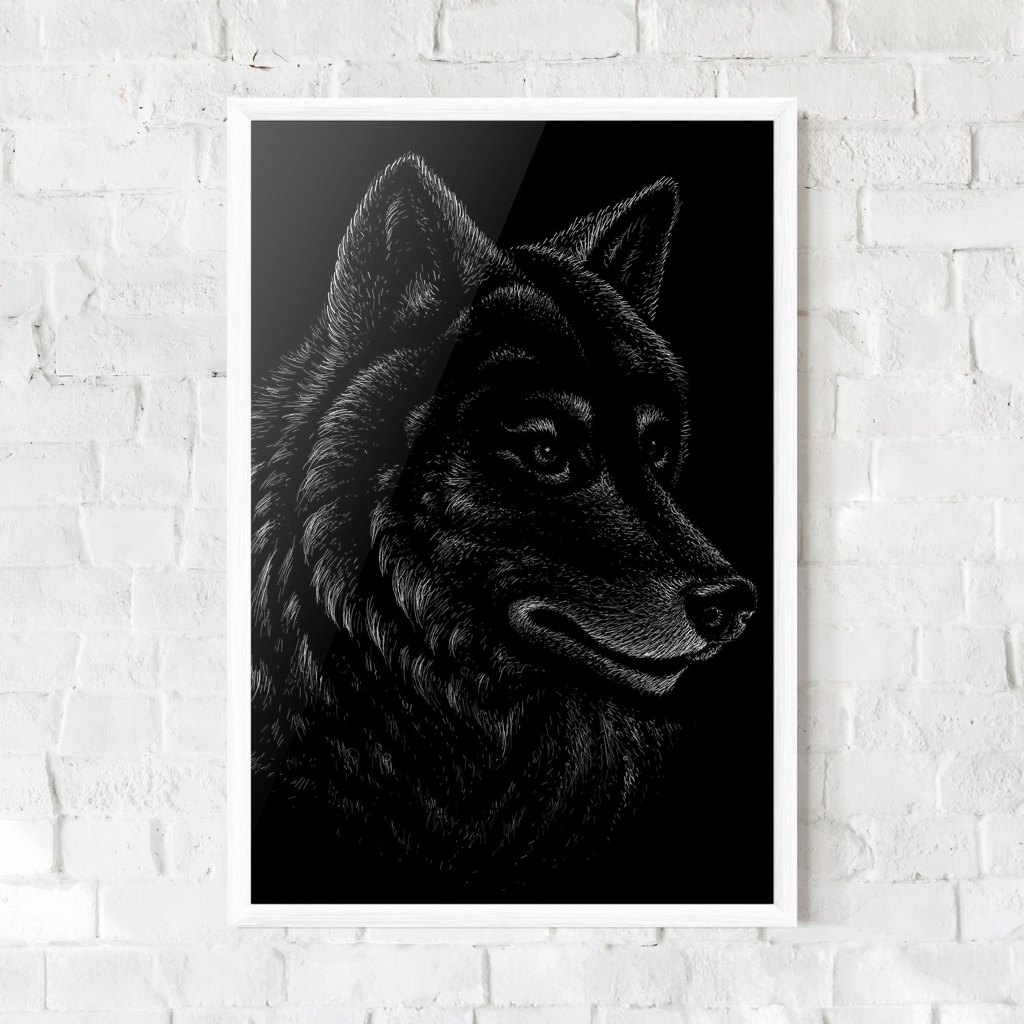 Poster Înrămat Wolf Shillouette Head mockup 0