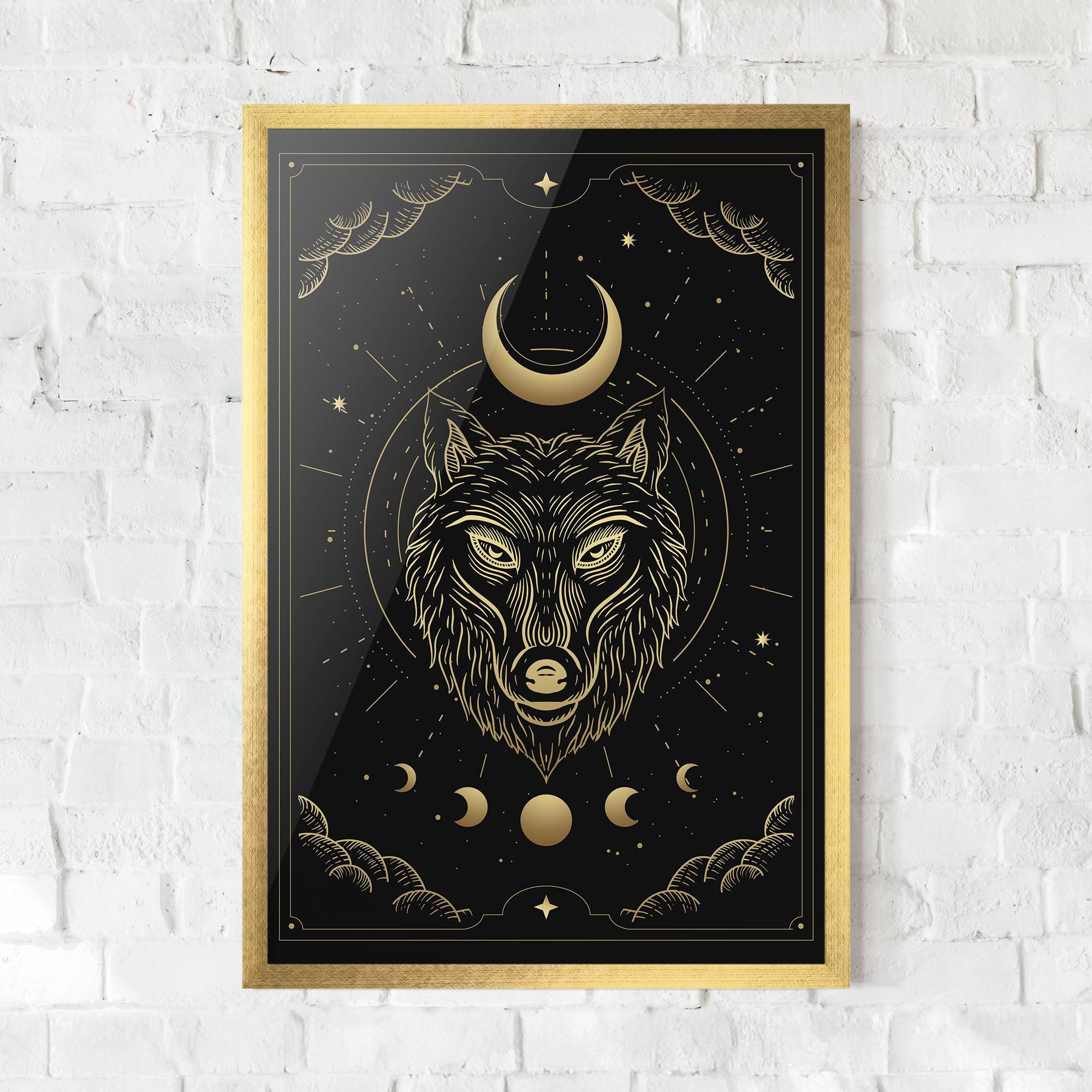 Poster Înrămat Gold Line Wolf mockup 0