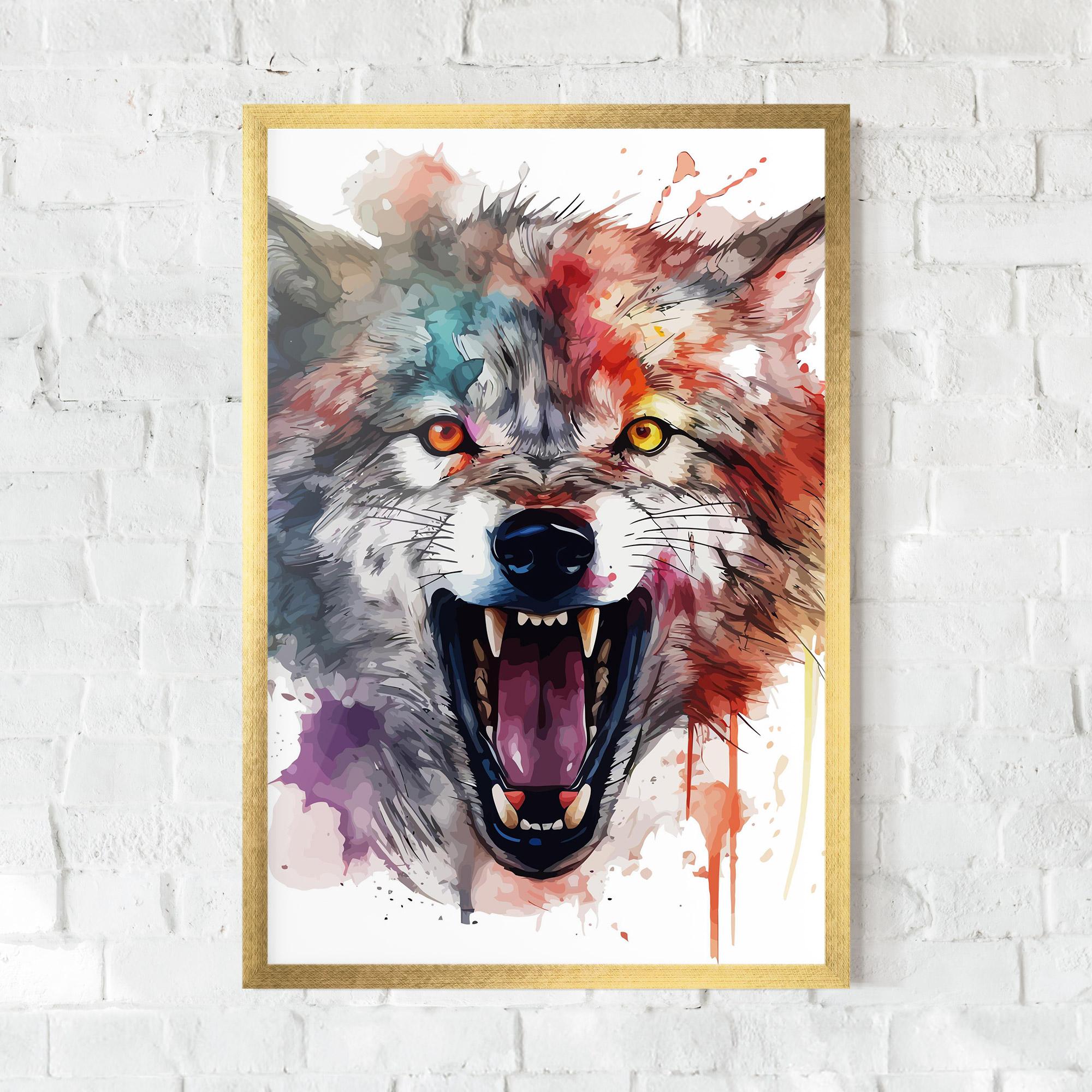 Poster Înrămat Watercolor Angry Wolf mockup 0