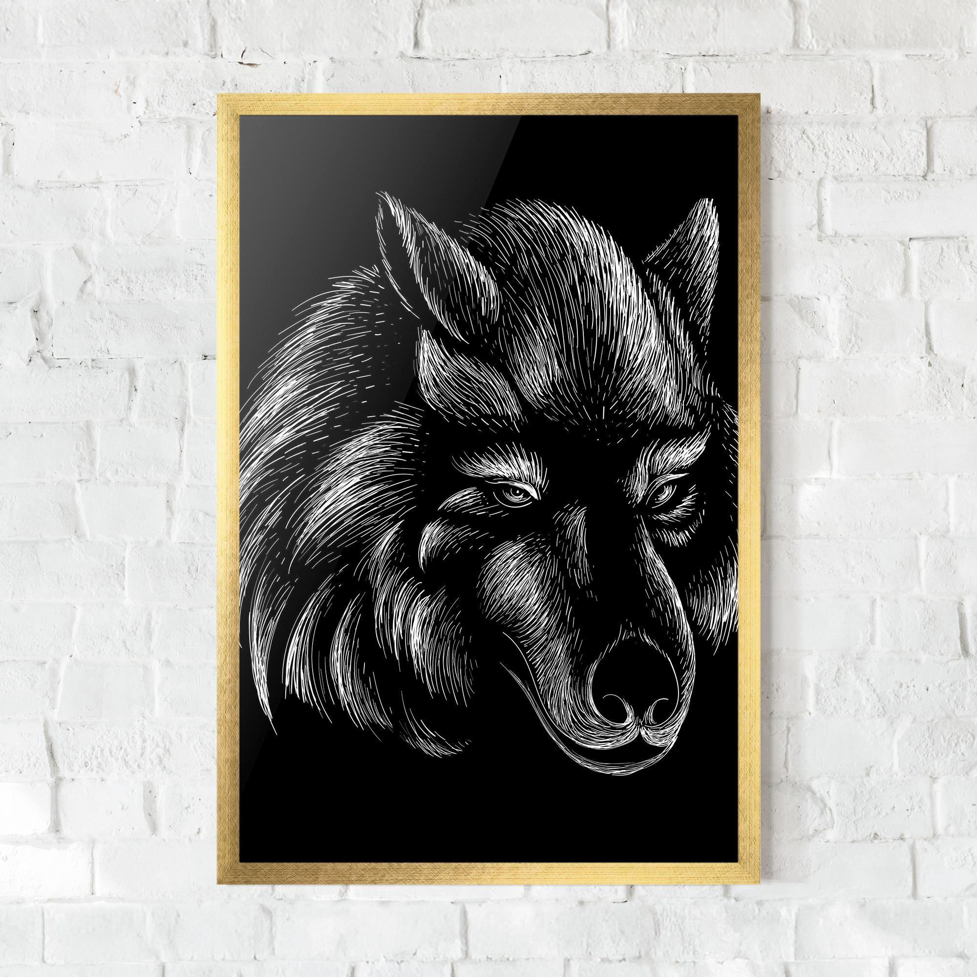 Poster Înrămat White Line Wolf mockup 0