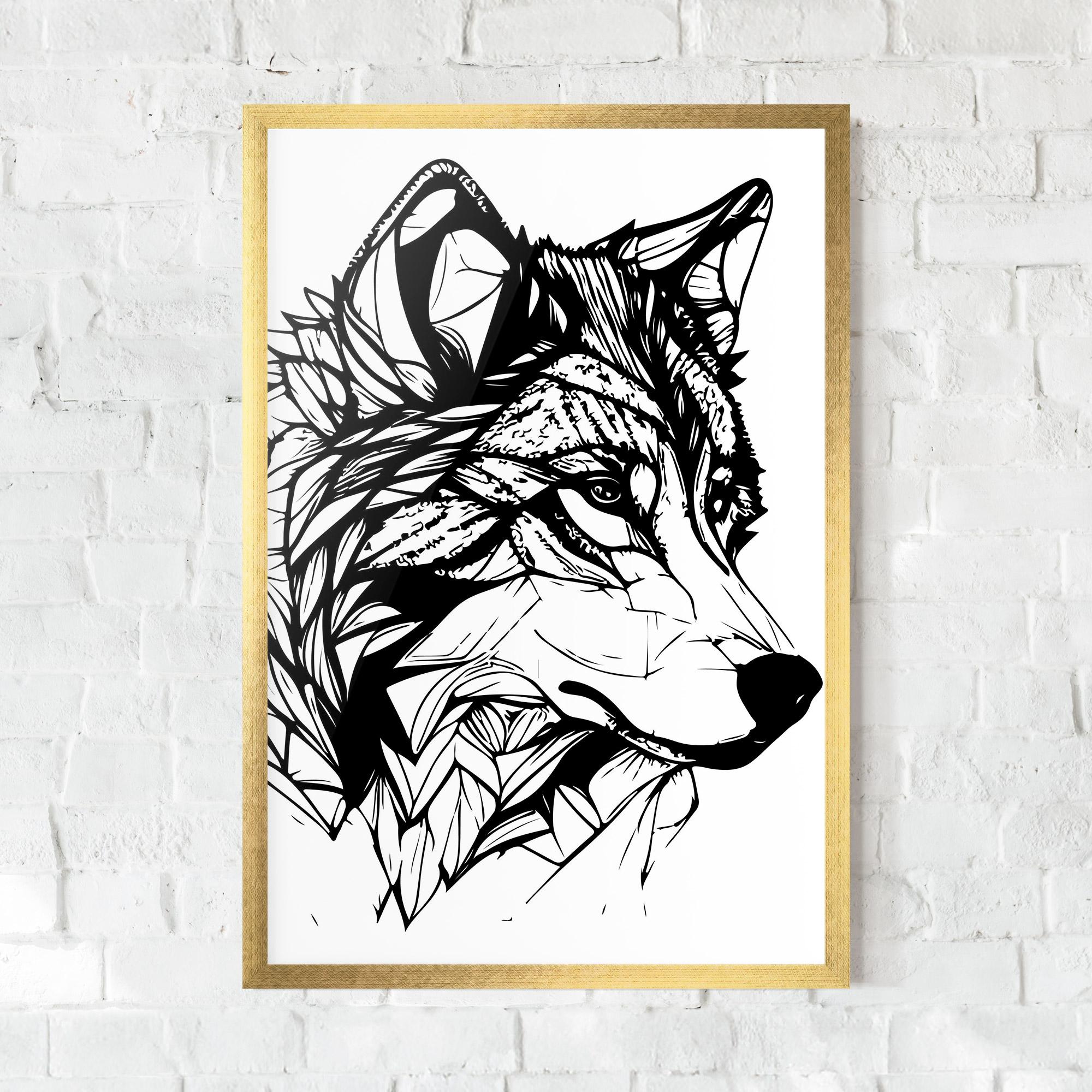 Poster Înrămat Wolf Head Line mockup 0