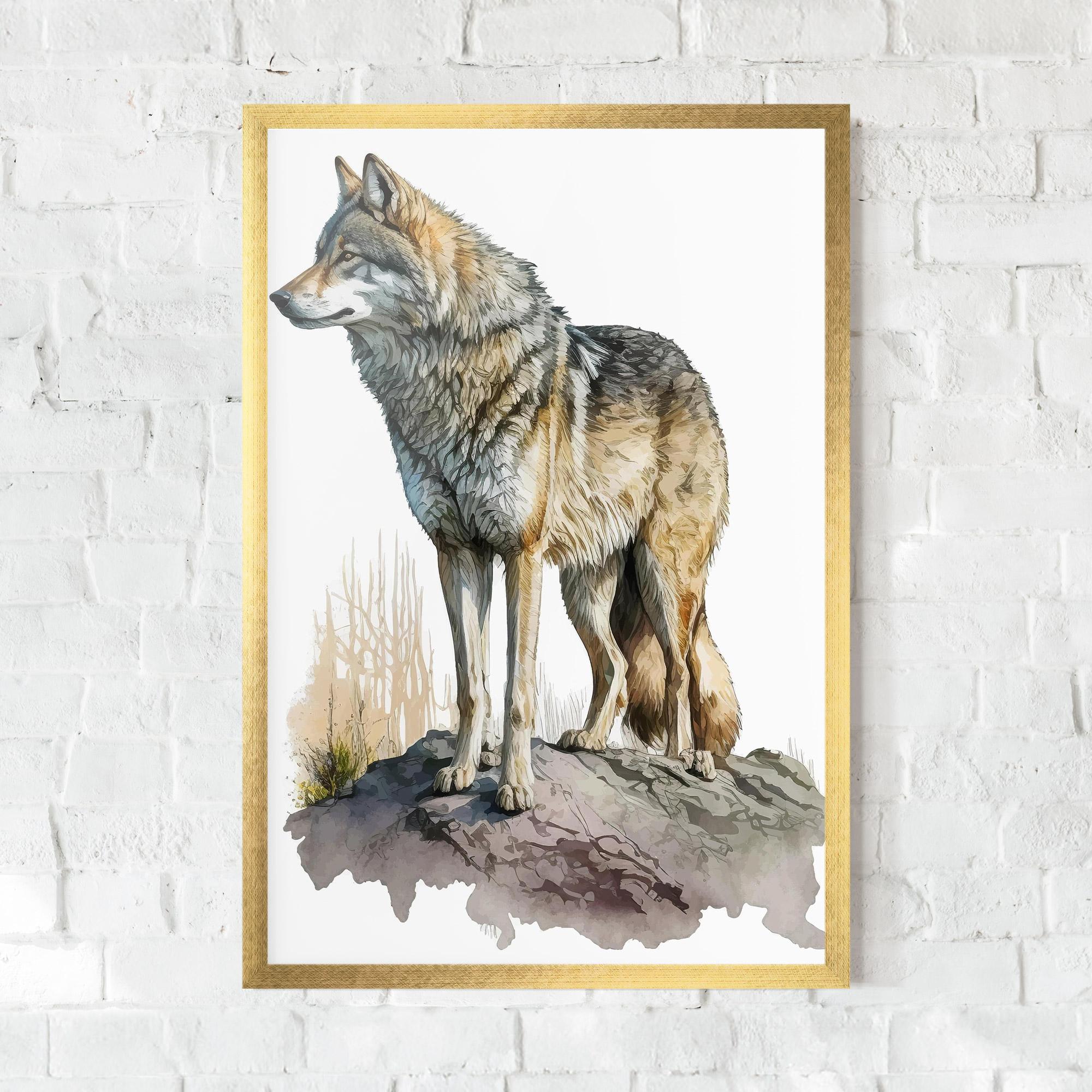Poster Înrămat Wolf On Rock mockup 0