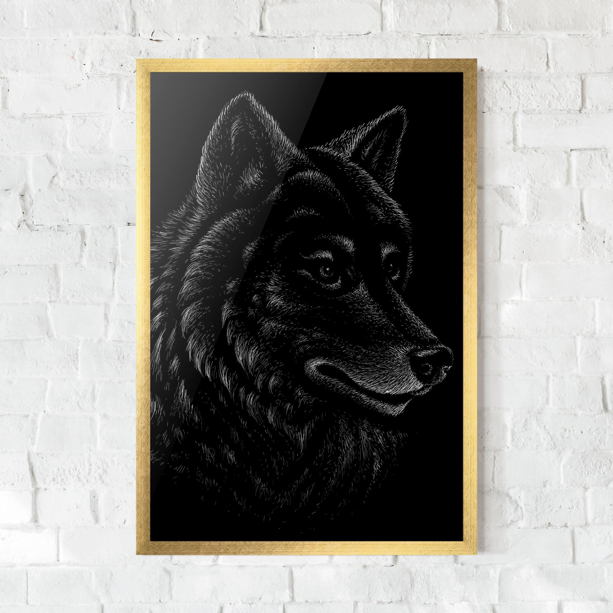 Poster Înrămat Wolf Shillouette Head mockup 0