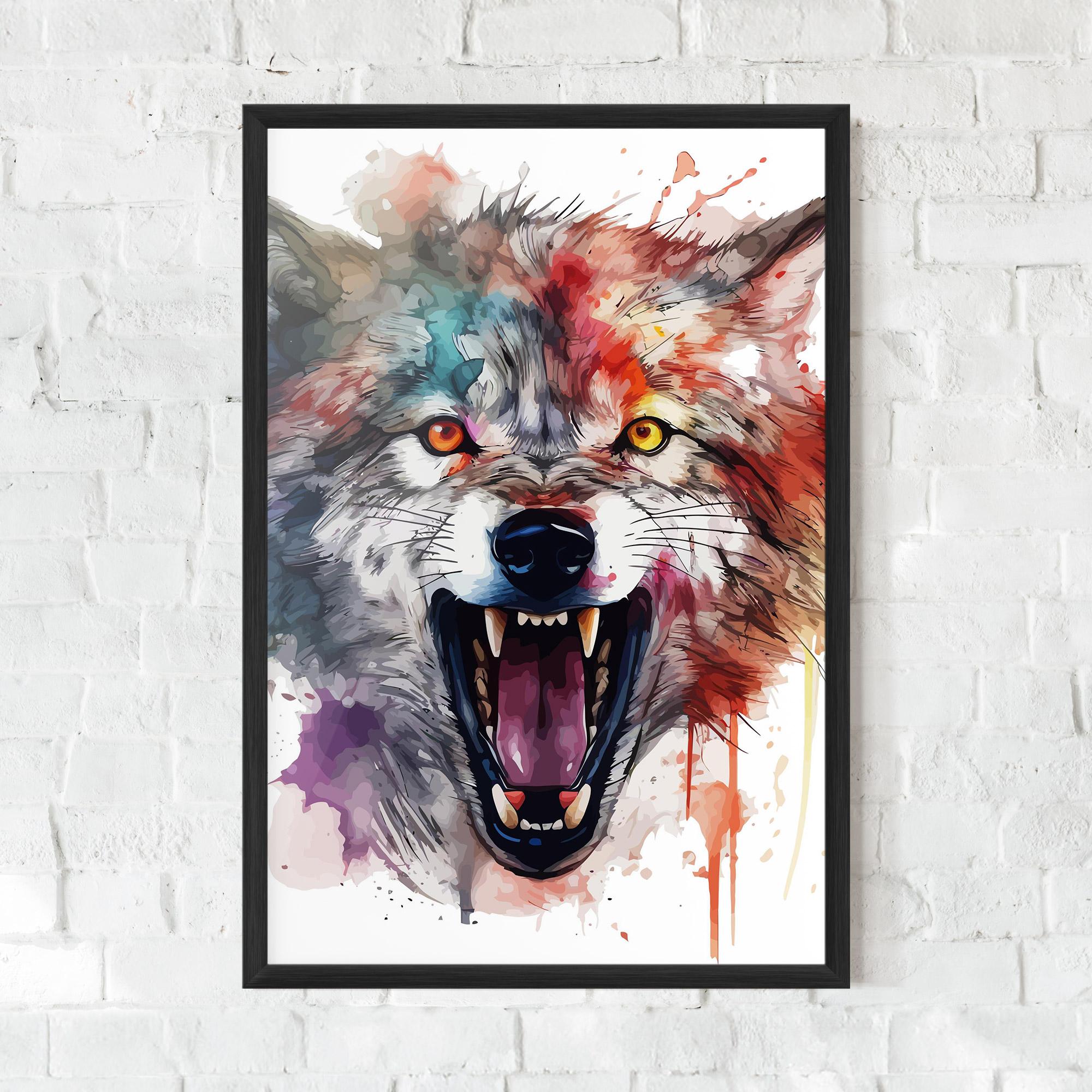 Poster Înrămat Watercolor Angry Wolf mockup 0