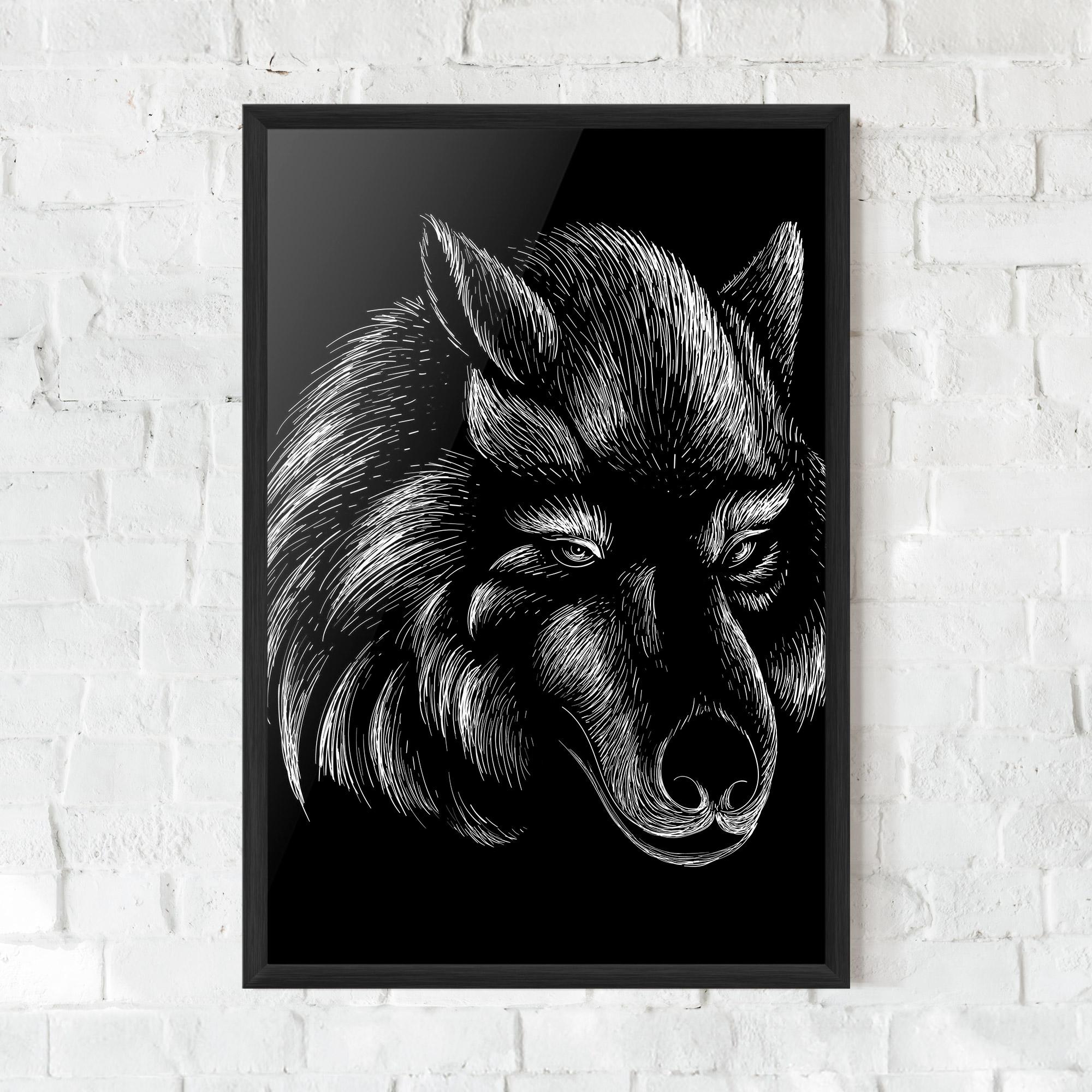 Poster Înrămat White Line Wolf mockup 0