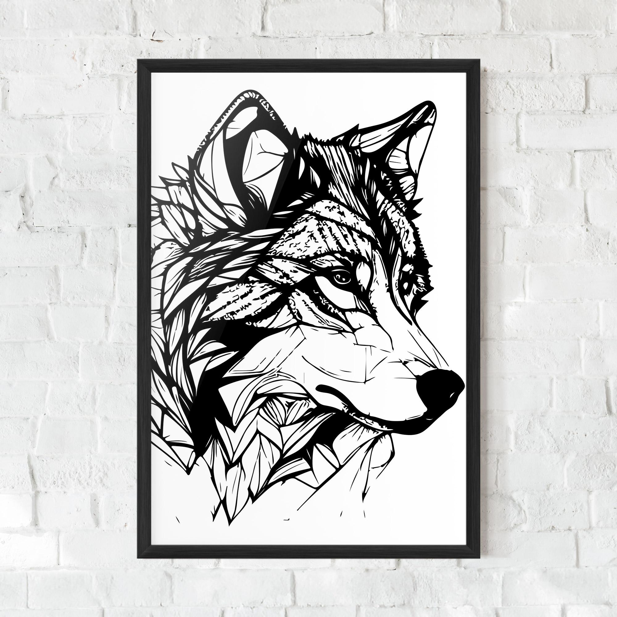 Poster Înrămat Wolf Head Line mockup 0