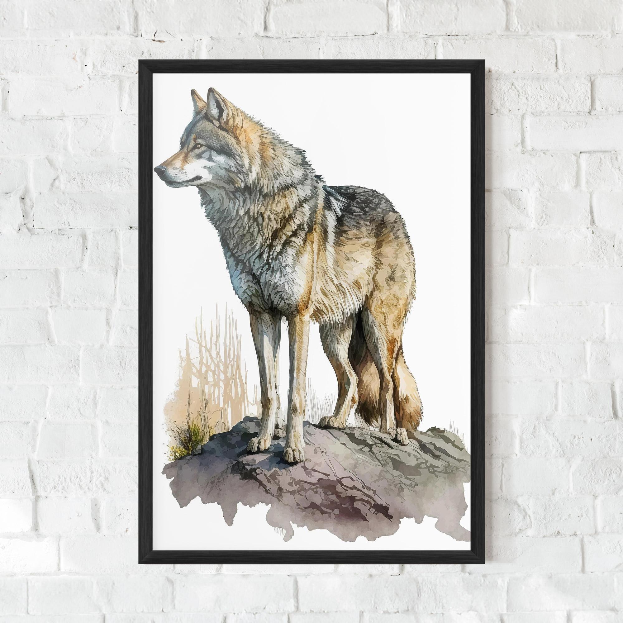 Poster Înrămat Wolf On Rock mockup 0