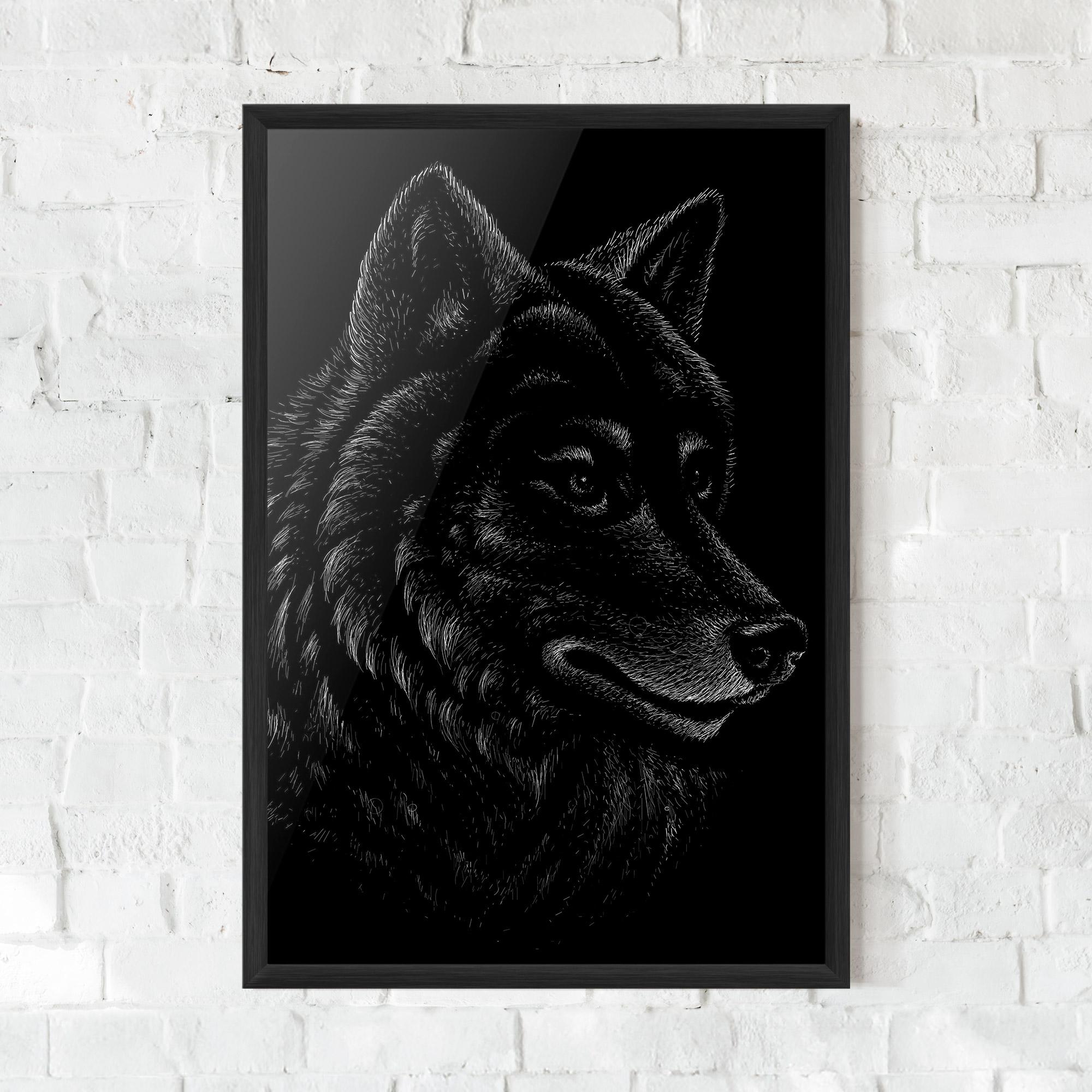 Poster Înrămat Wolf Shillouette Head mockup 0