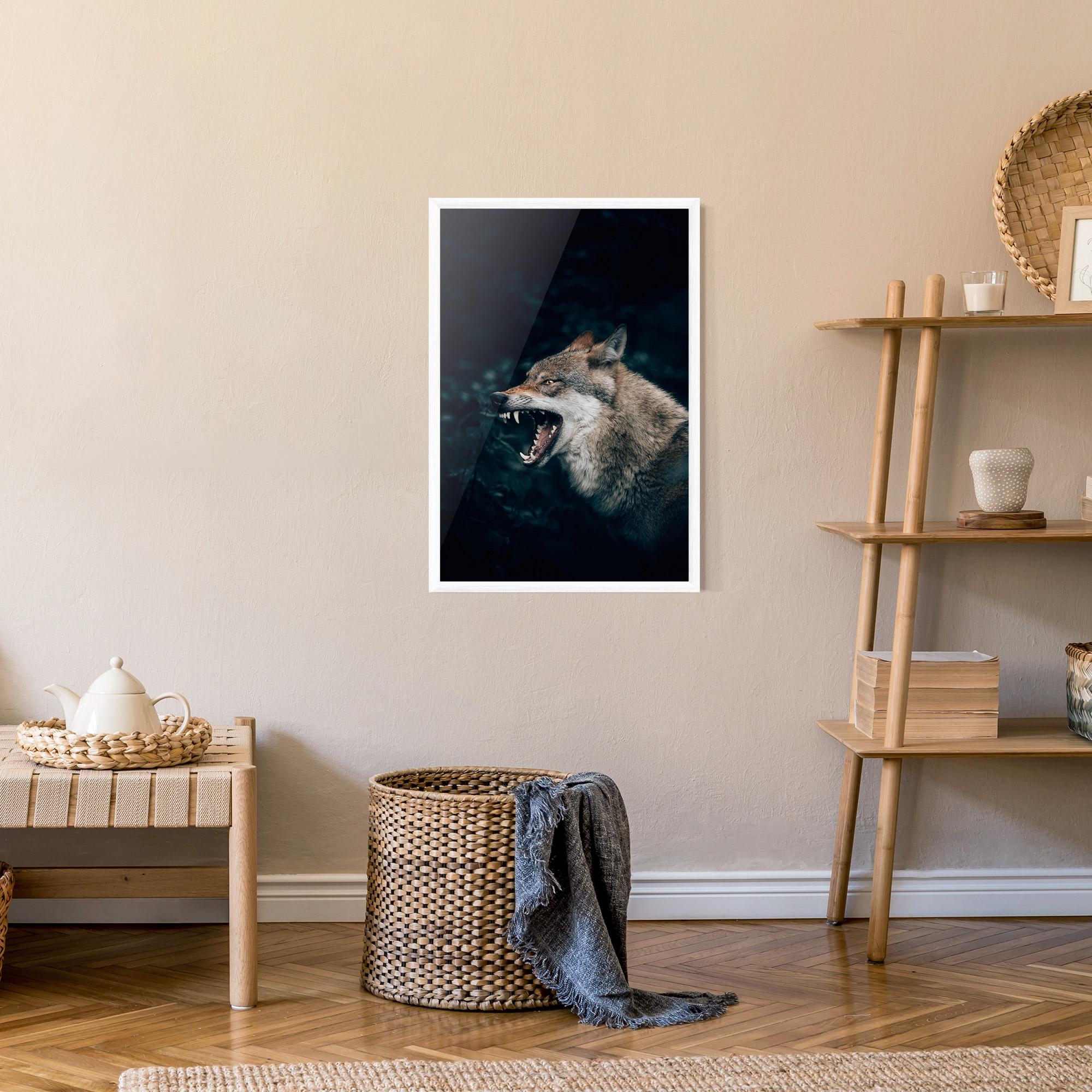 Poster Înrămat Angry Wolf In The Forest mockup 9