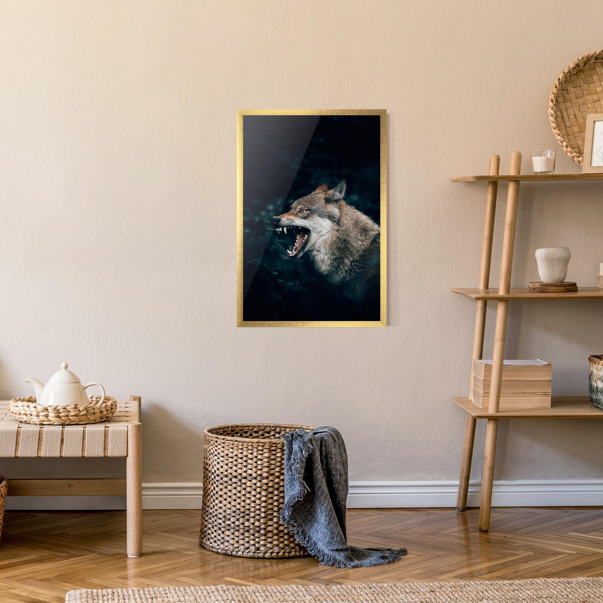 Poster Înrămat Angry Wolf In The Forest mockup 9