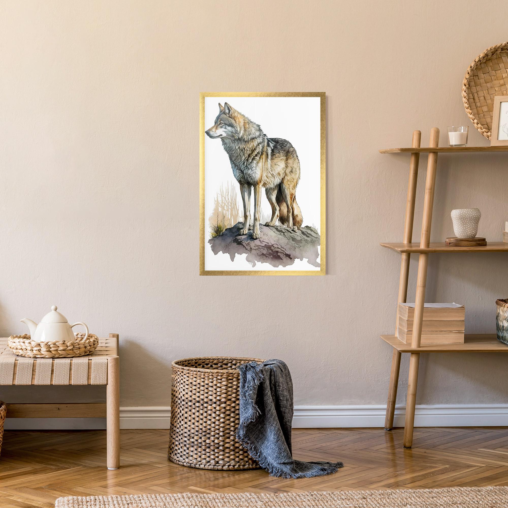 Poster Înrămat Wolf On Rock mockup 9