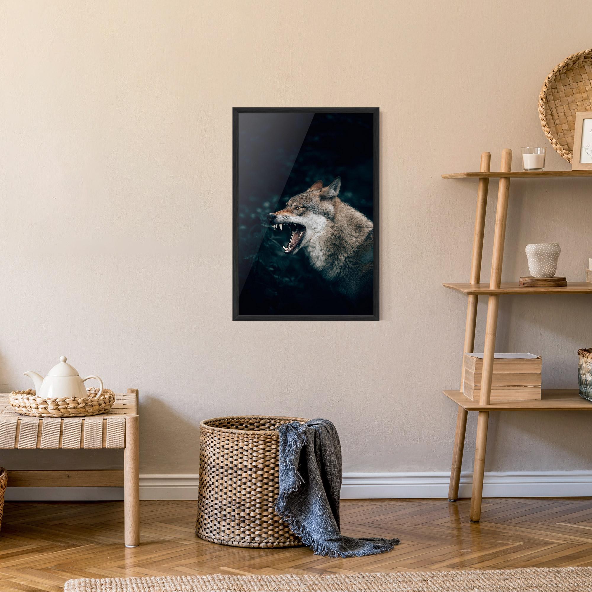 Poster Înrămat Angry Wolf In The Forest mockup 9