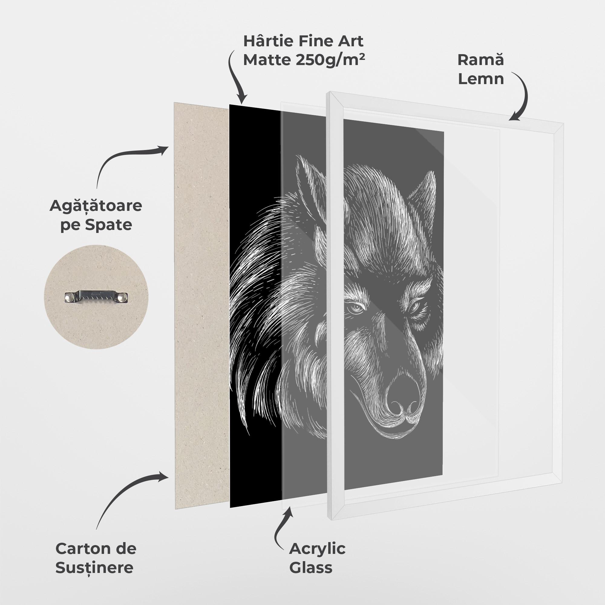 Poster Înrămat White Line Wolf mockup 1