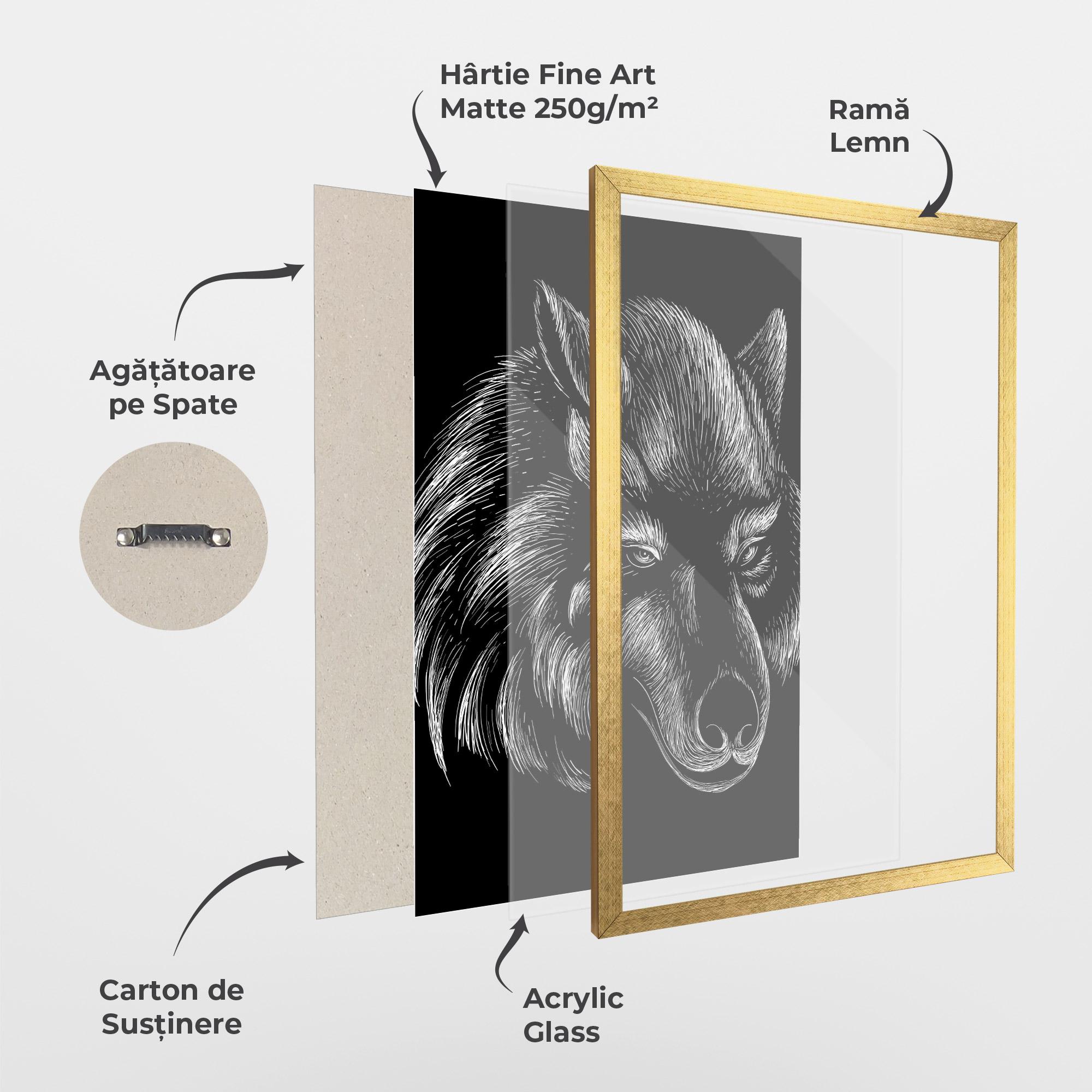 Poster Înrămat White Line Wolf mockup 1