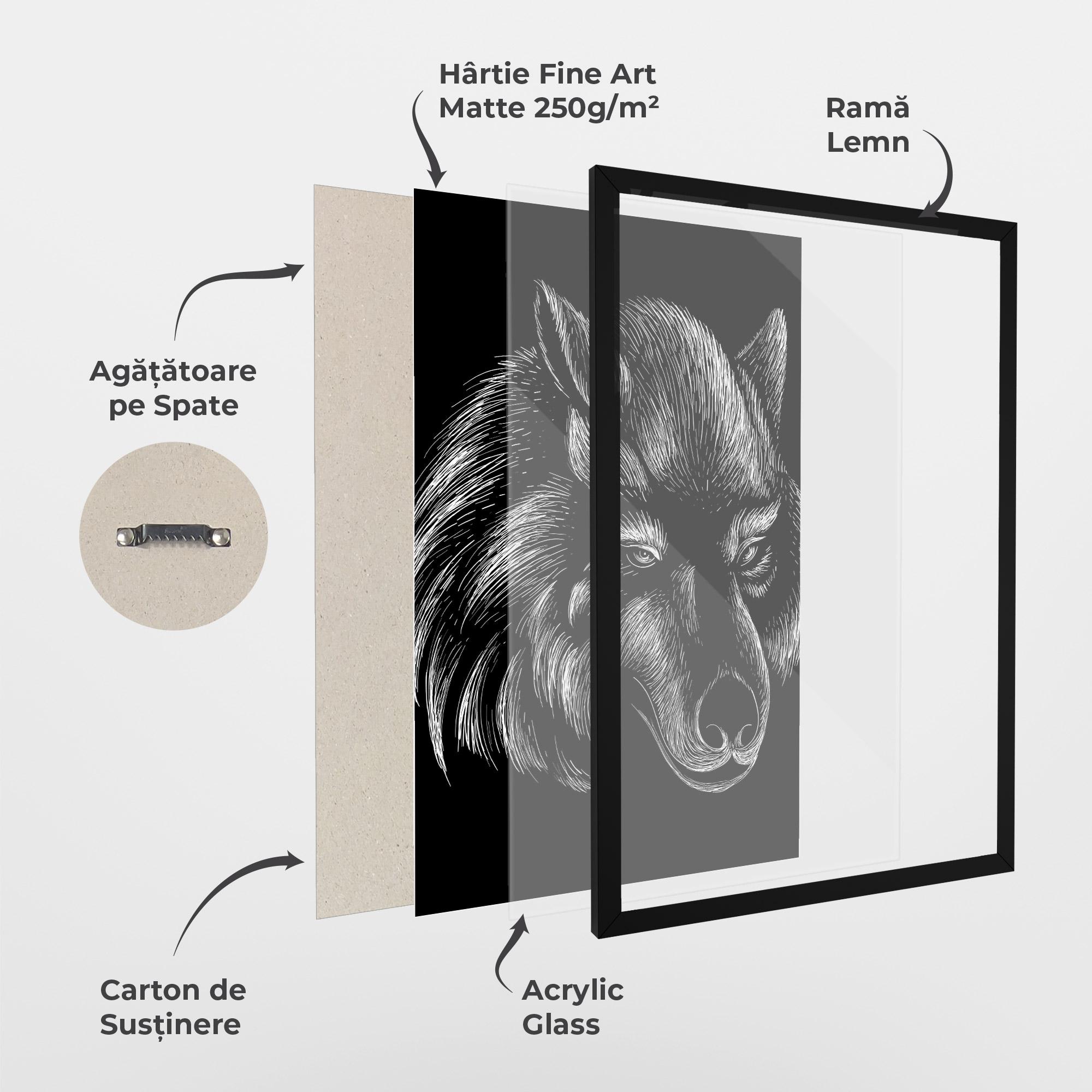 Poster Înrămat White Line Wolf mockup 1