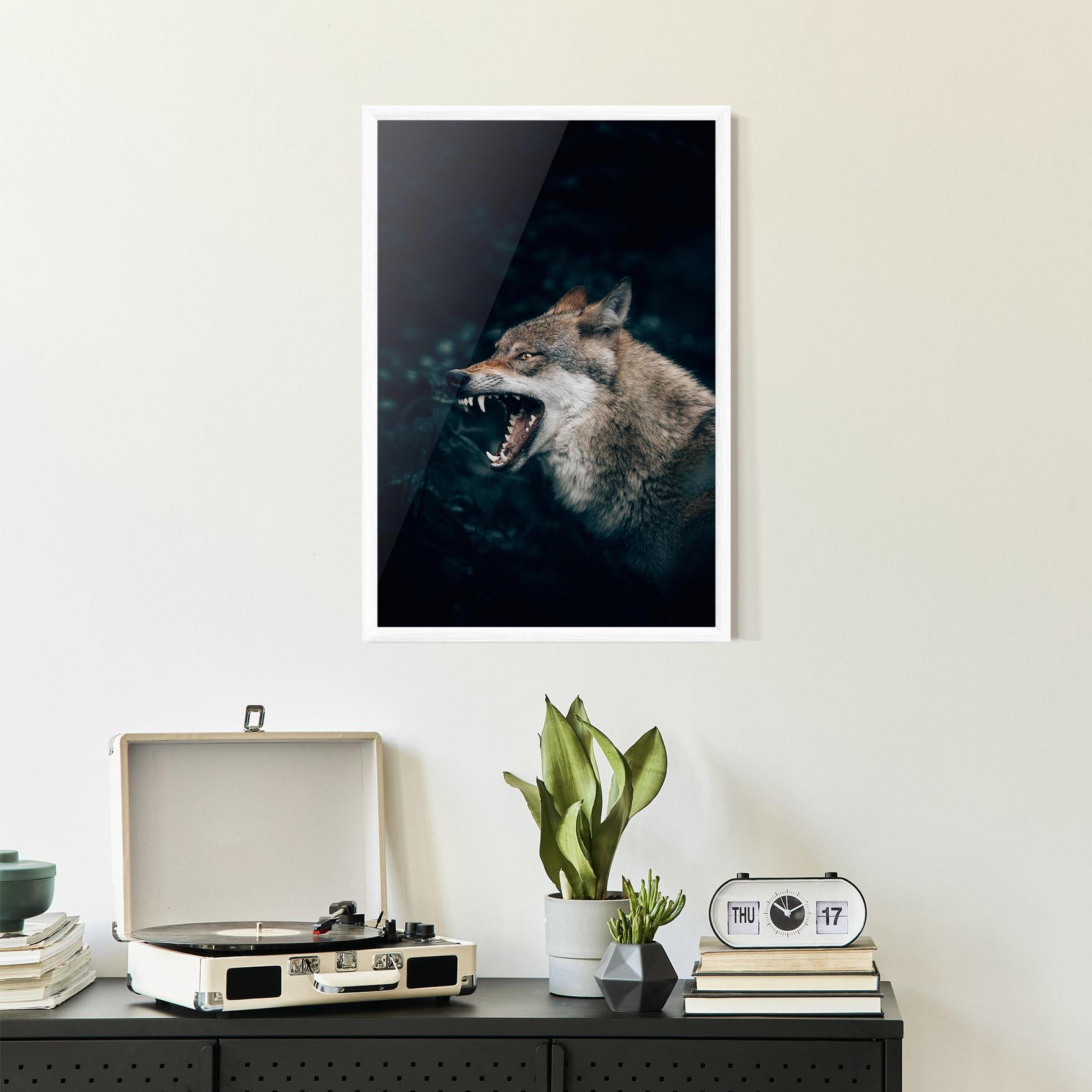 Poster Înrămat Angry Wolf In The Forest mockup 2