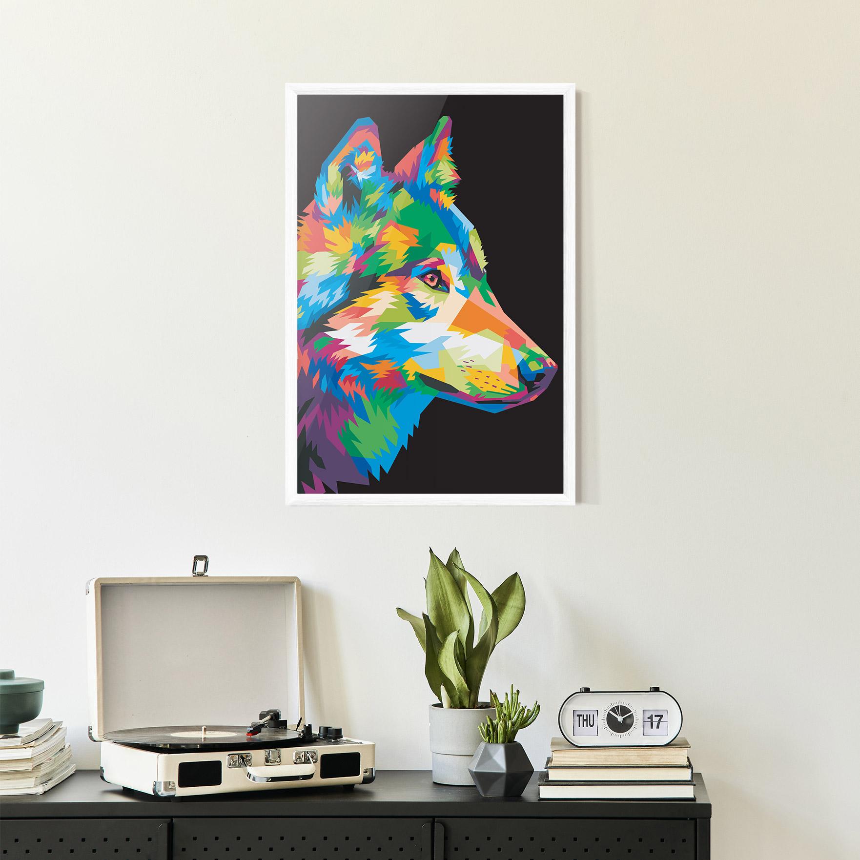 Poster Înrămat Colorful Wolf mockup 2